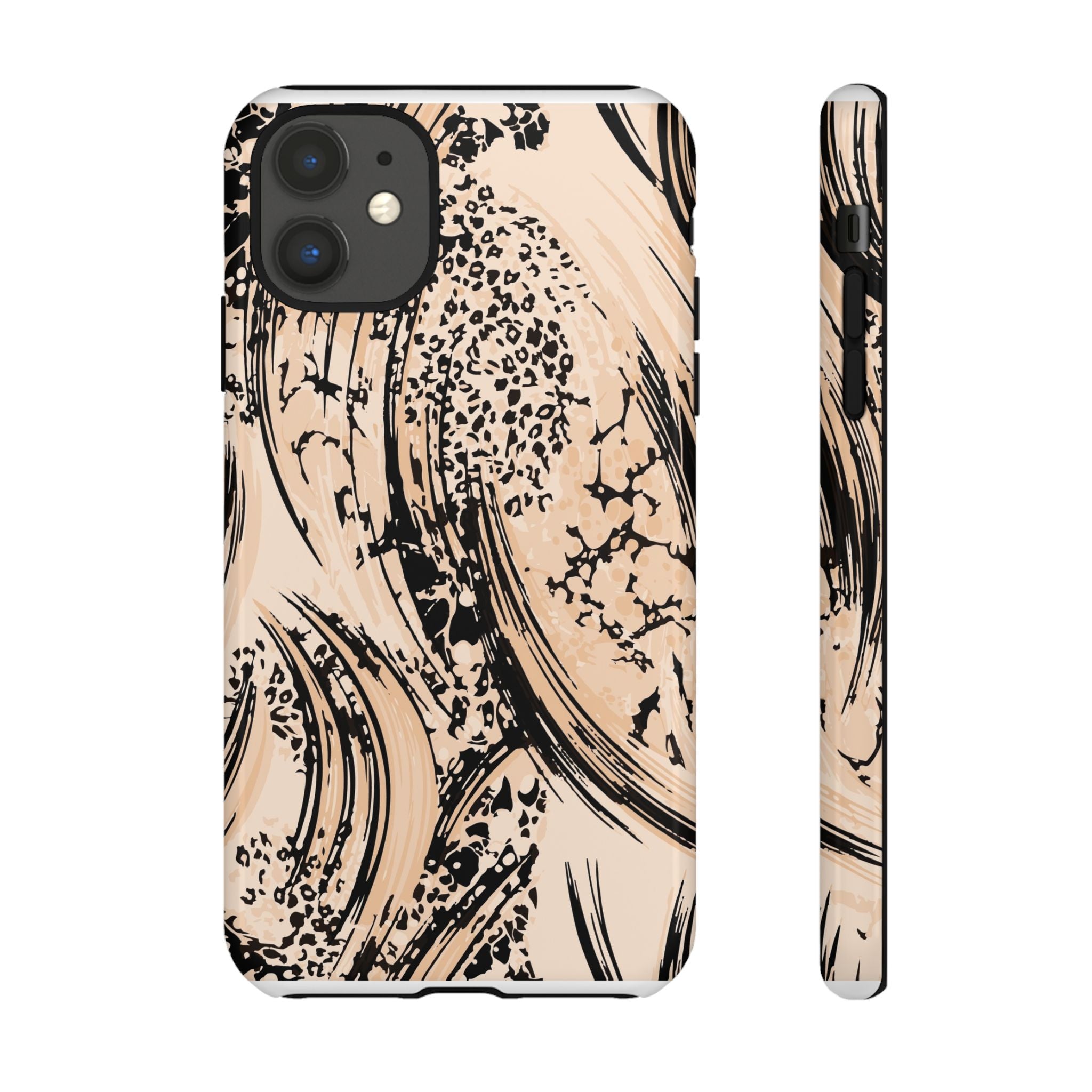 Abstract Brushstroke Phone Case — Neutral Beige & Black Artistic Protective Cover