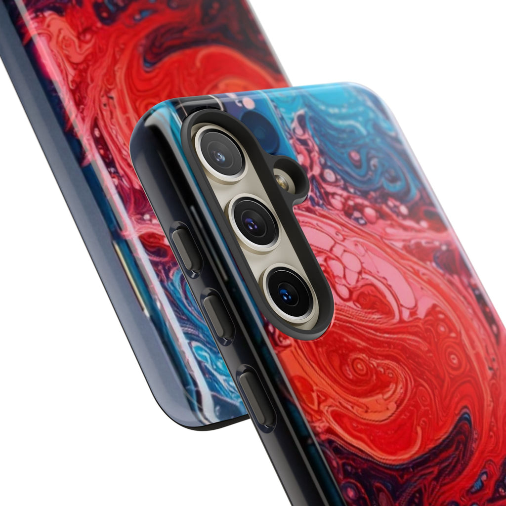 Abstract Red & Blue Swirl Tough Phone Case — Protective iPhone Cover with Fluid Art Design