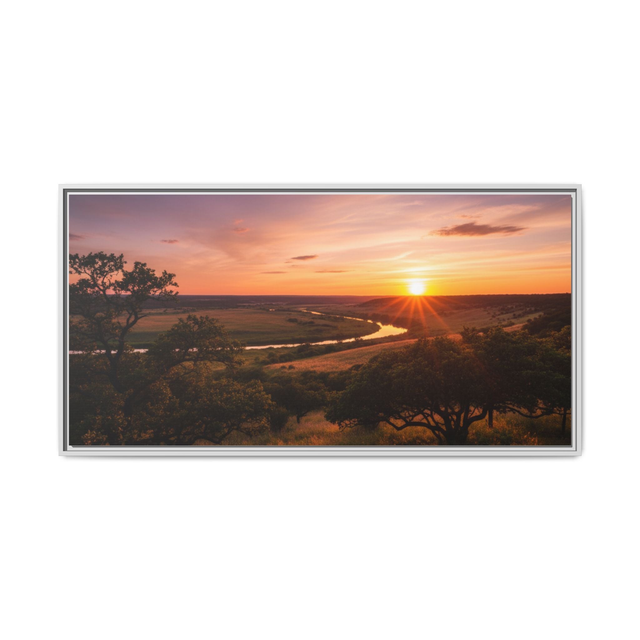 Sunset River Matte Canvas Framed Wall Art