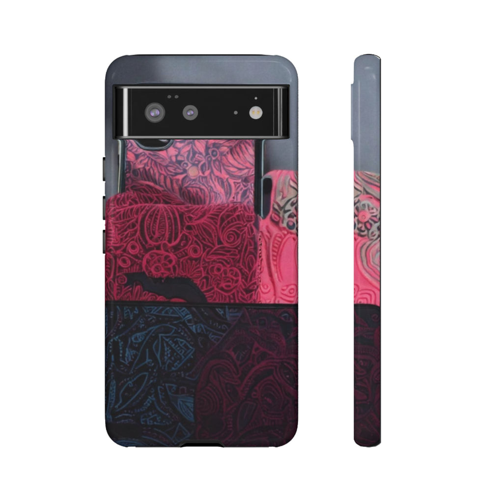 Floral Patchwork Tough Phone Case — Pink & Navy Doodle Design