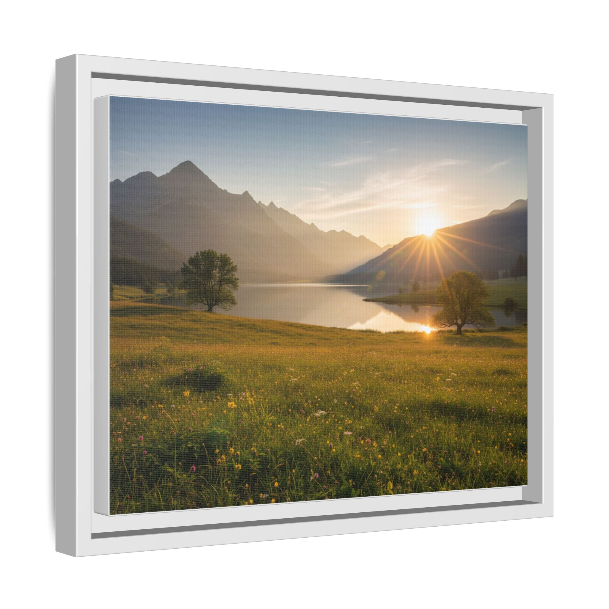 Sunrise Mountain Lake Matte Canvas — Framed Landscape Wall Art