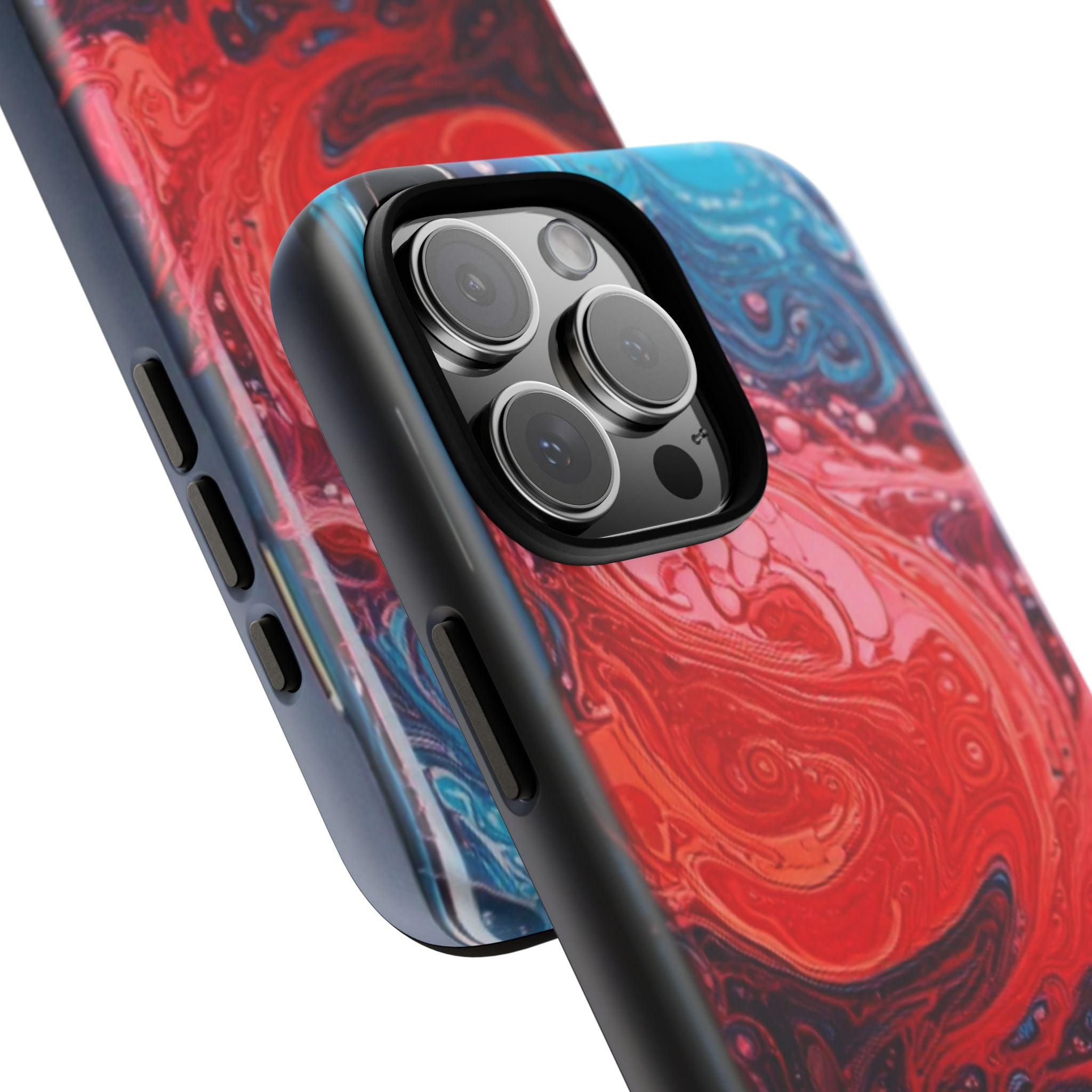 Abstract Red & Blue Swirl Tough Phone Case — Protective iPhone Cover with Fluid Art Design