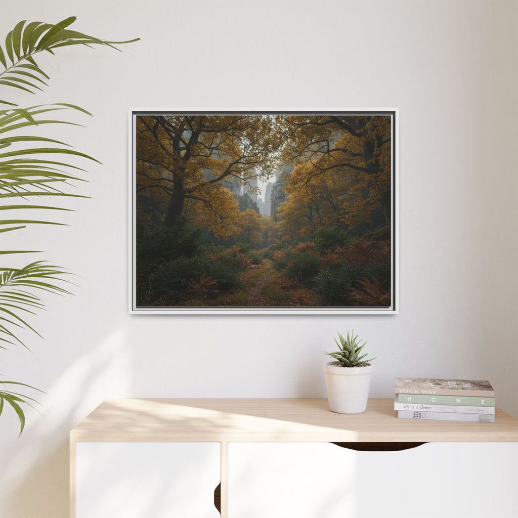 Autumn Forest Path Matte Canvas Print — Framed Wall Art