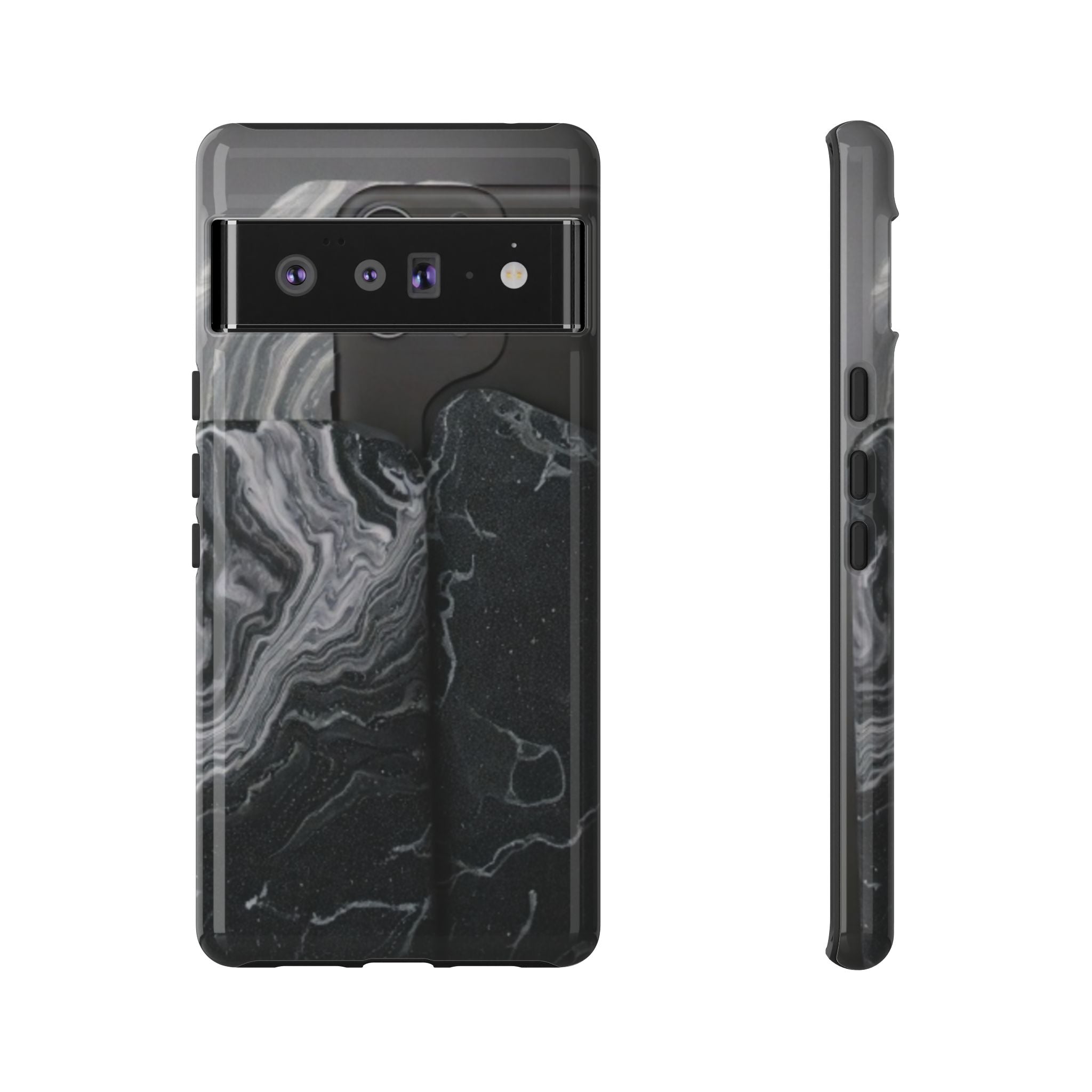 Black Marble Tough Phone Case — Protective iPhone Cover with Marble Texture