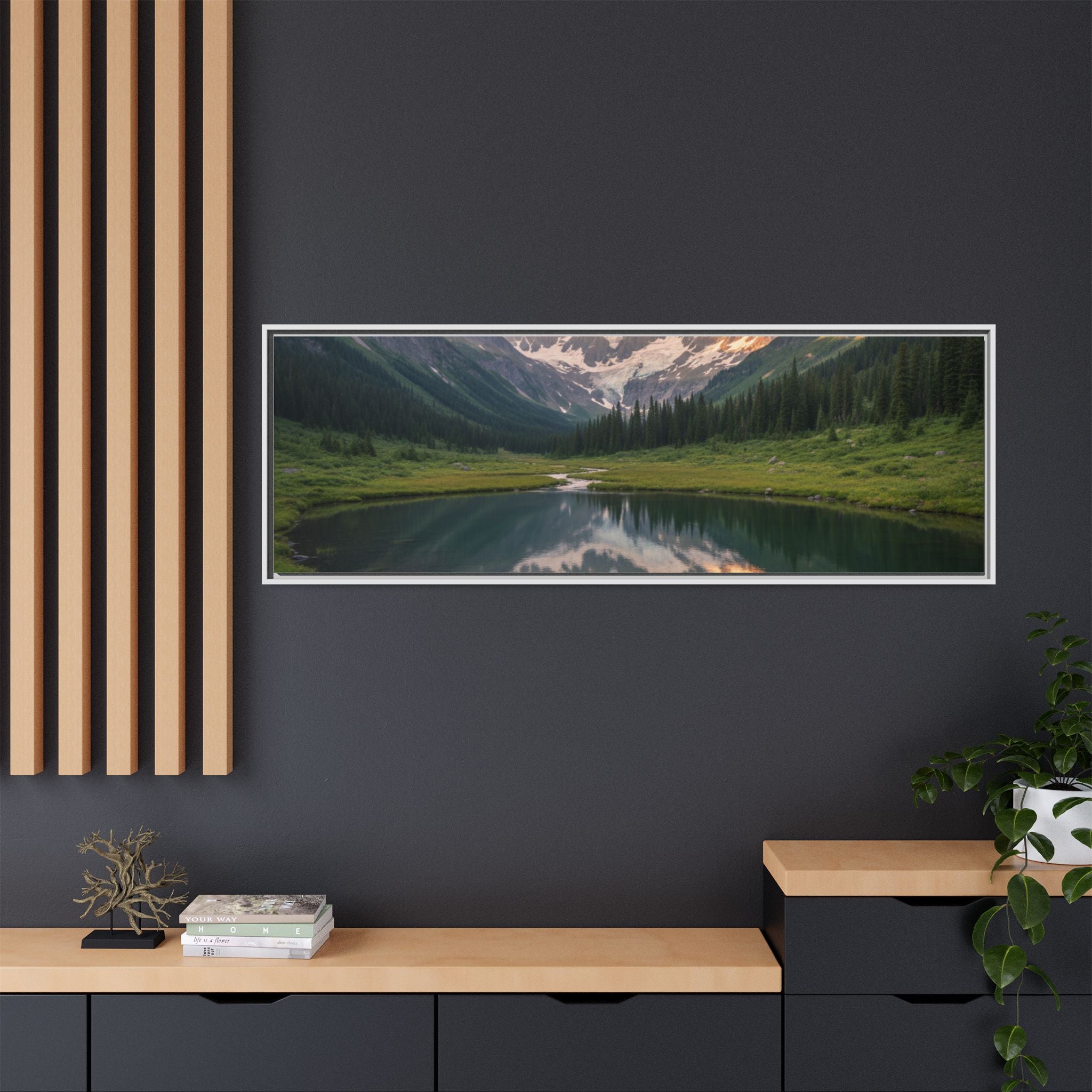 Matte Framed Canvas - Mountain Lake Landscape Wall Art