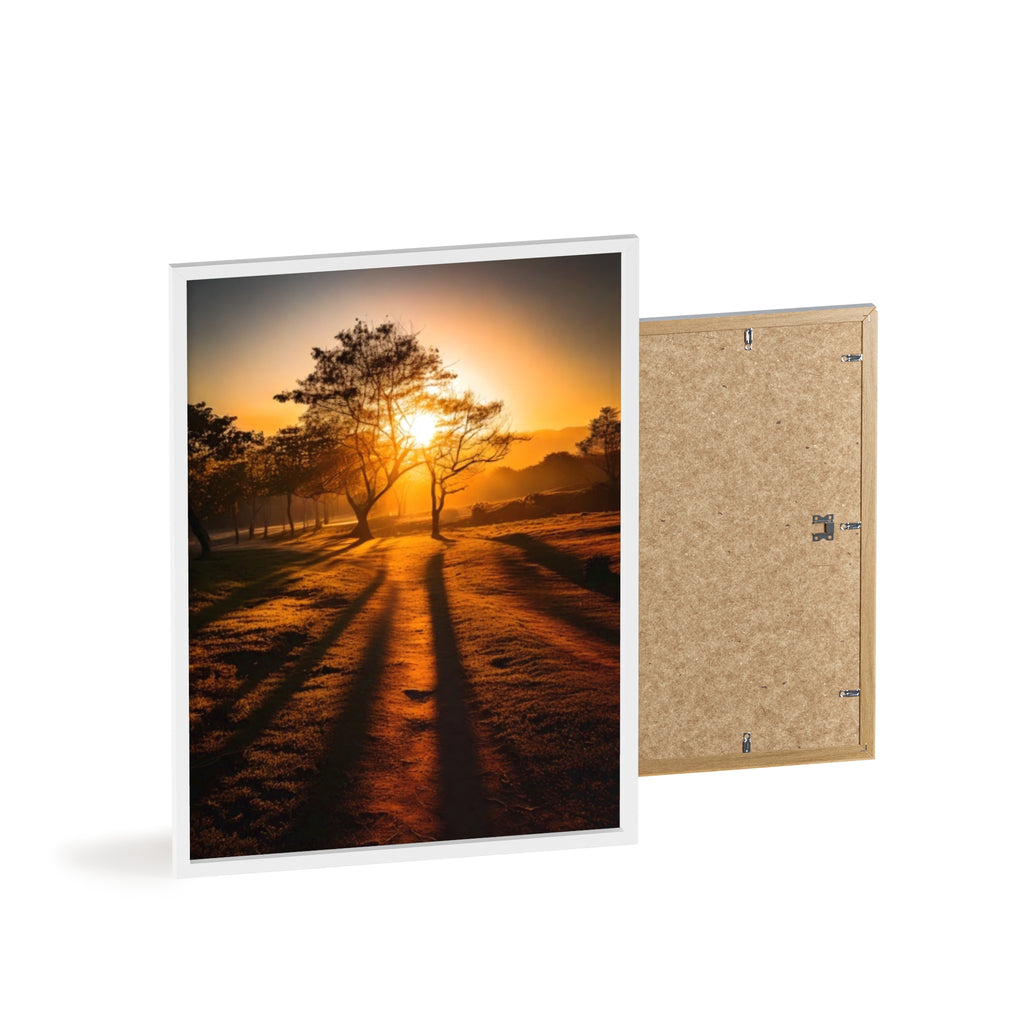 Sunrise Forest Poster — Framed Wooden Wall Art (Sunlit Trees)