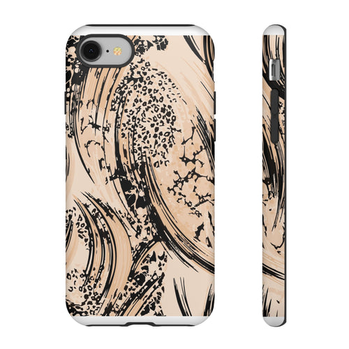Abstract Brushstroke Phone Case — Neutral Beige & Black Artistic Protective Cover