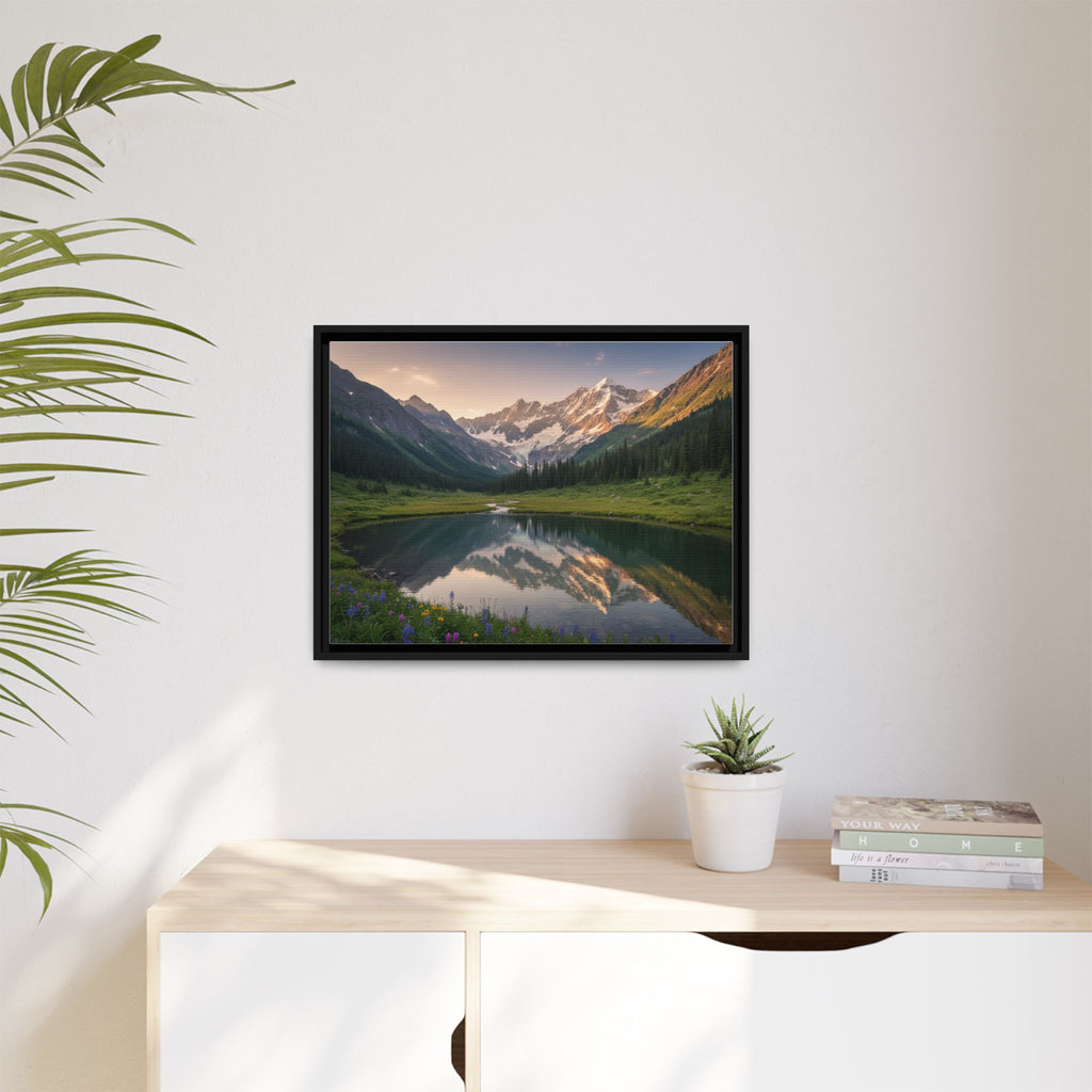Matte Framed Canvas - Mountain Lake Landscape Wall Art