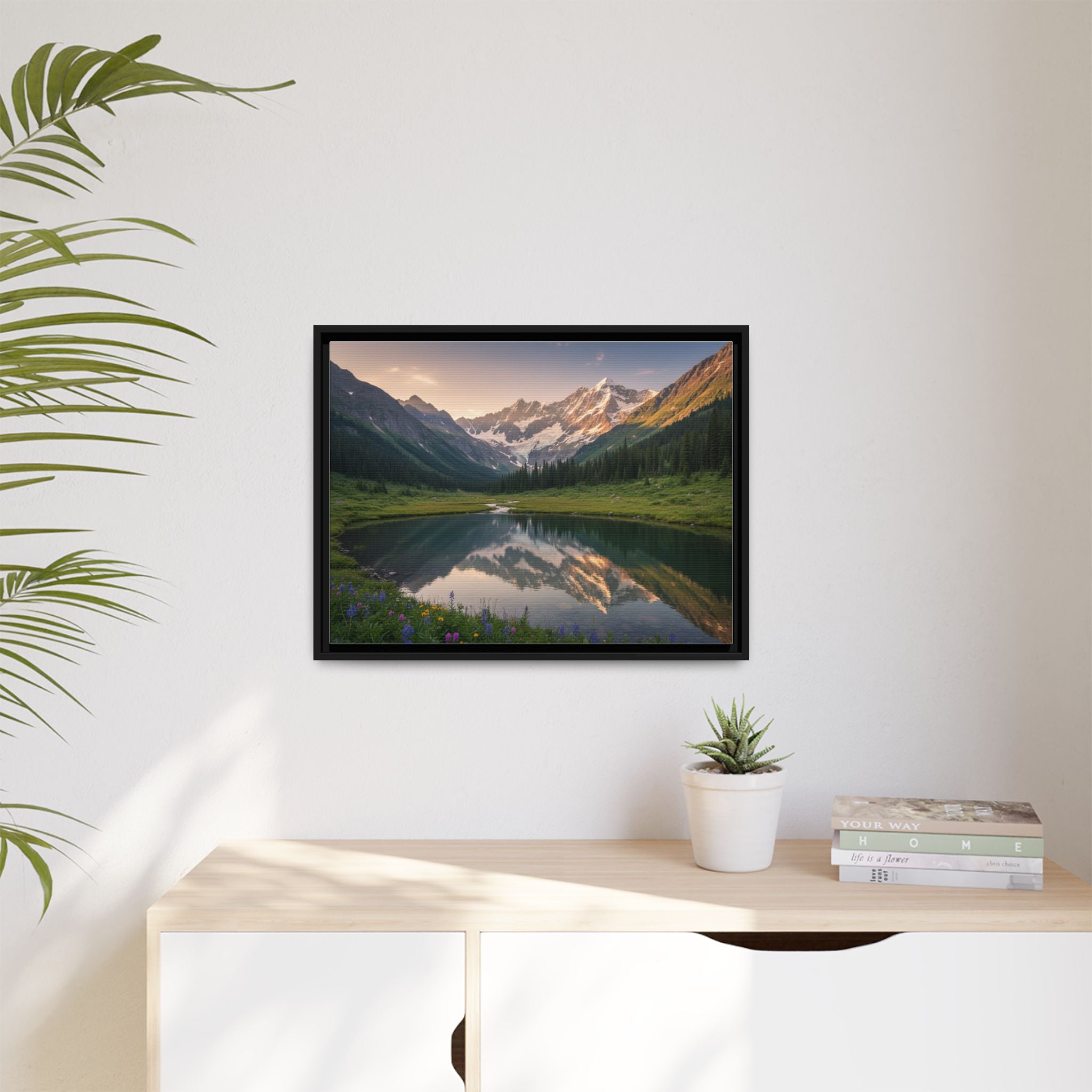 Matte Framed Canvas - Mountain Lake Landscape Wall Art