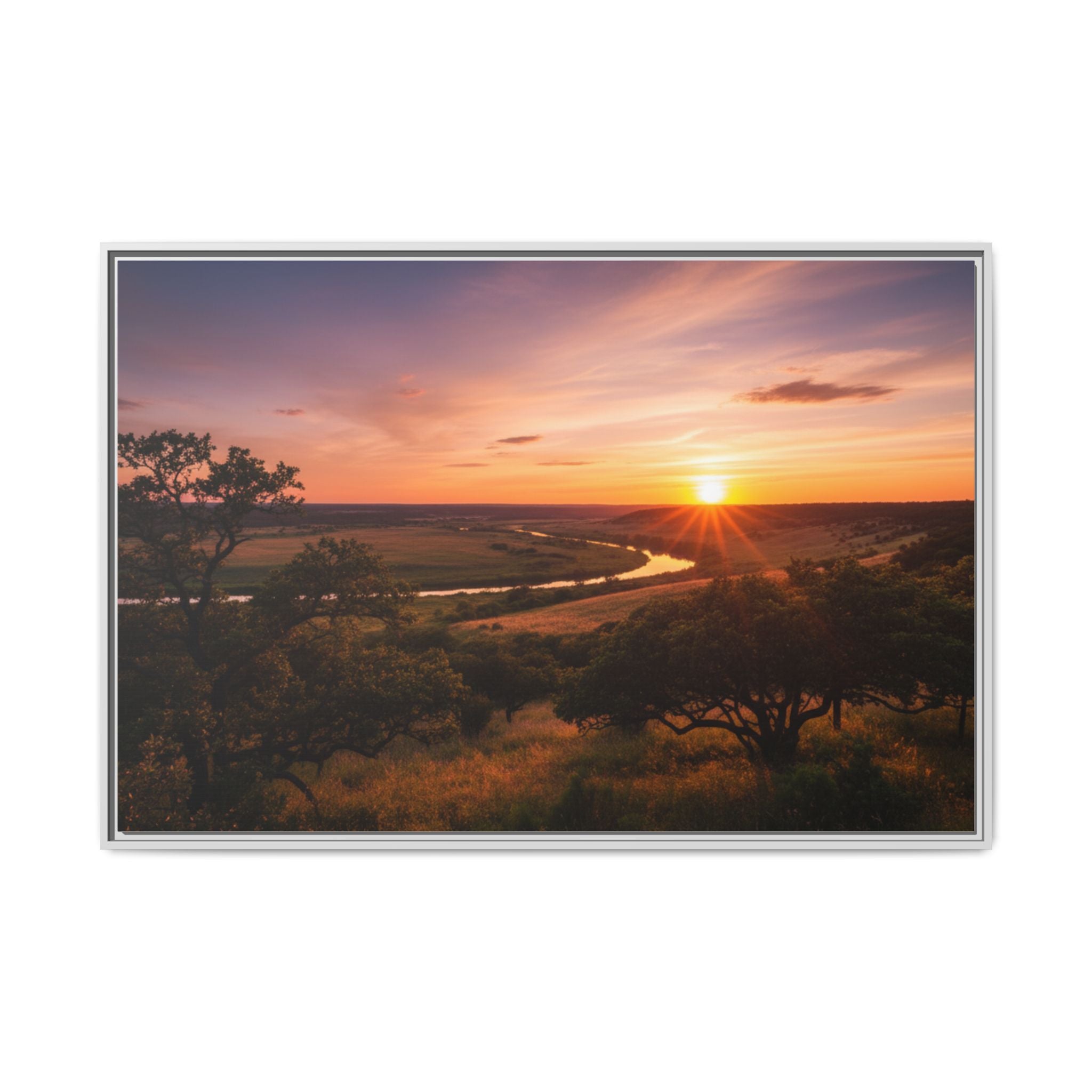 Sunset River Matte Canvas Framed Wall Art