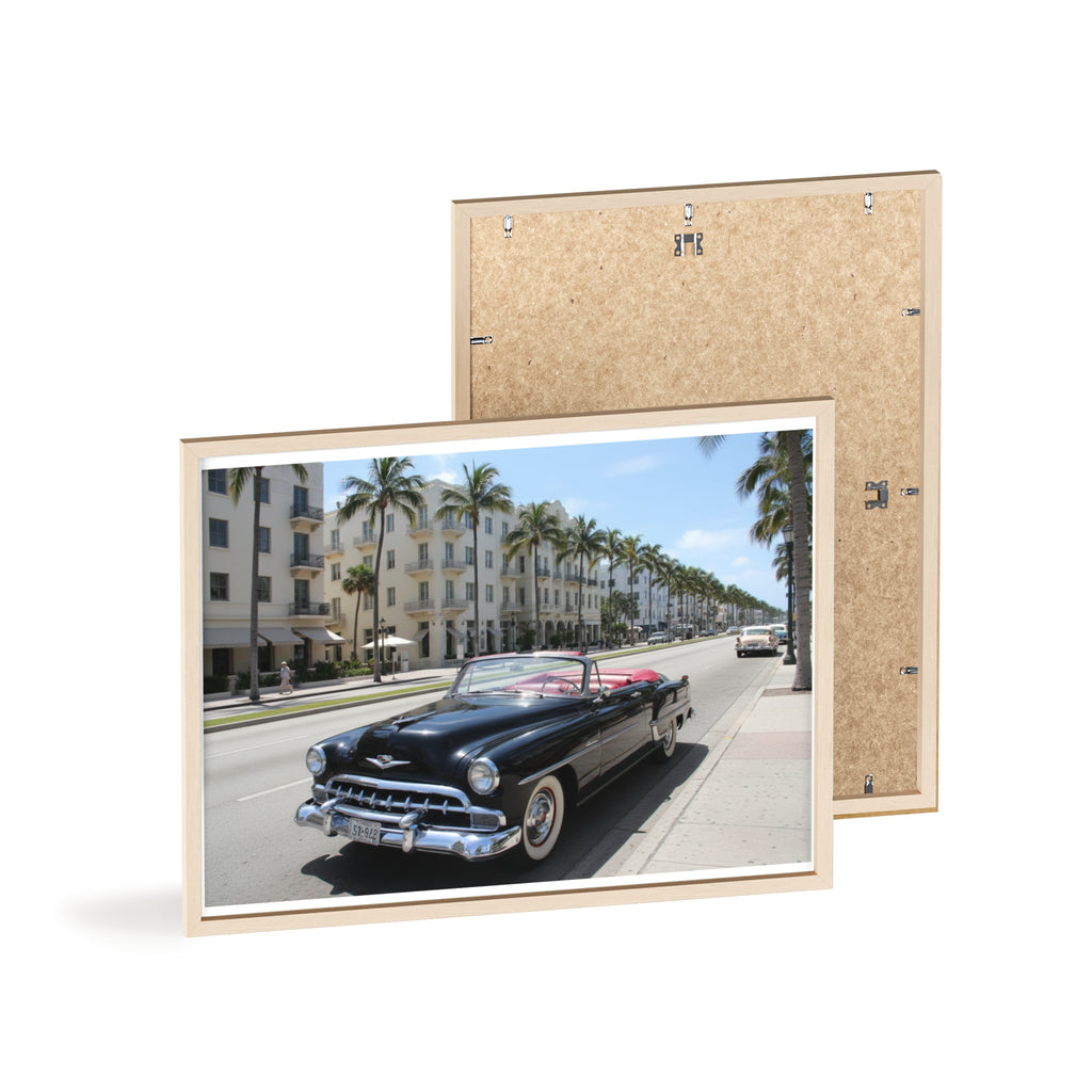 Vintage Convertible on Ocean Drive Framed Poster – Retro Classic Car Wall Art
