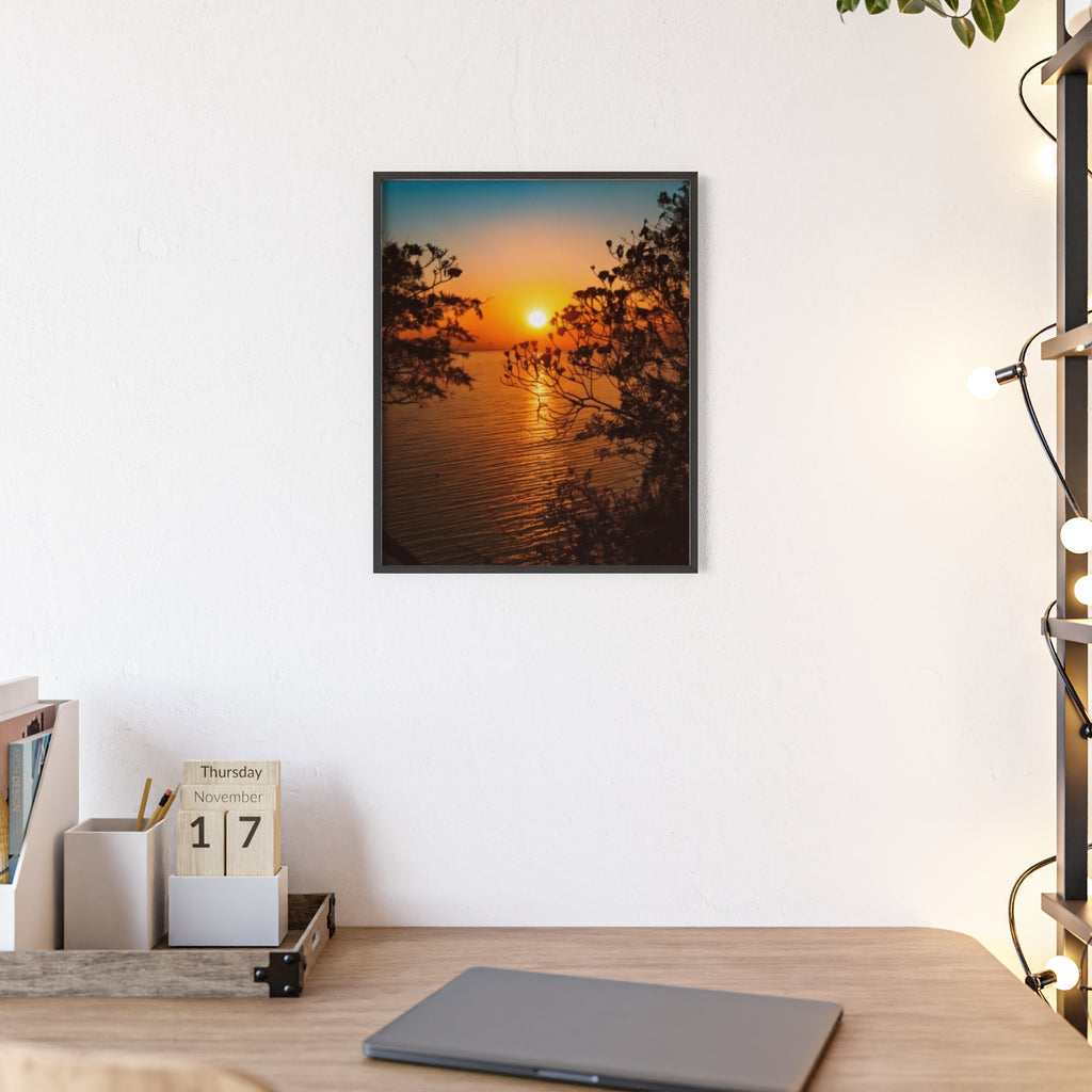 Sunset Coastal Poster with Wooden Frame — Framed Beach Wall Art