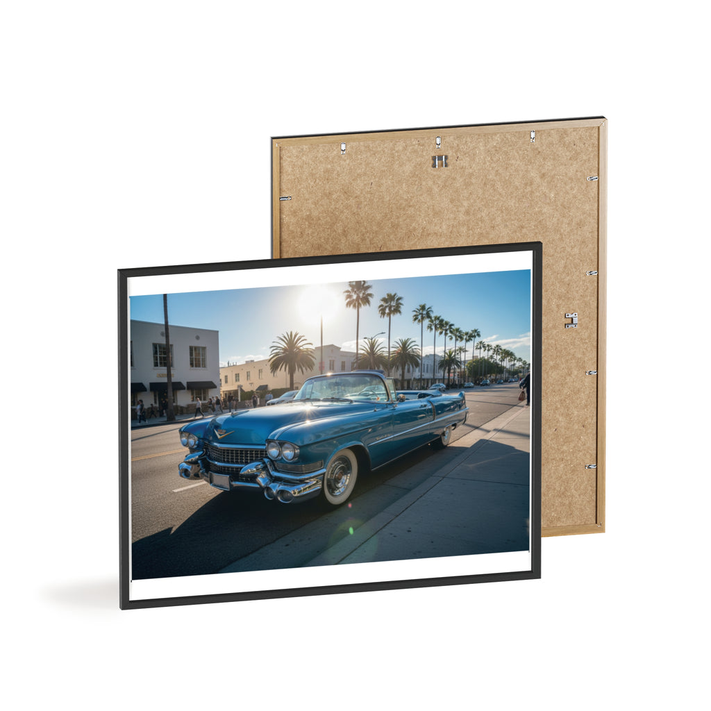 Framed Vintage Cadillac Poster – Retro Palm-Tree Coastal Car Wall Art
