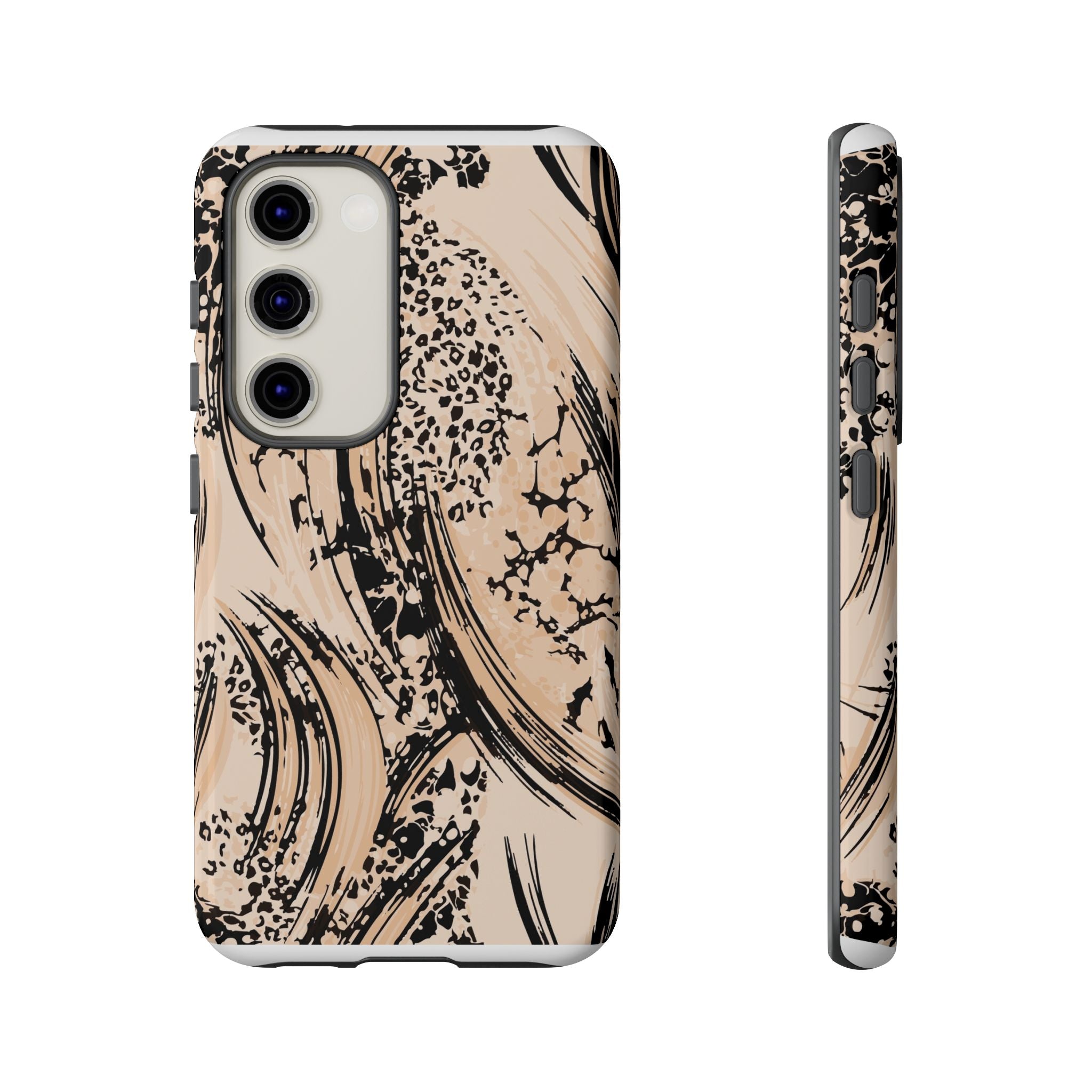 Abstract Brushstroke Phone Case — Neutral Beige & Black Artistic Protective Cover