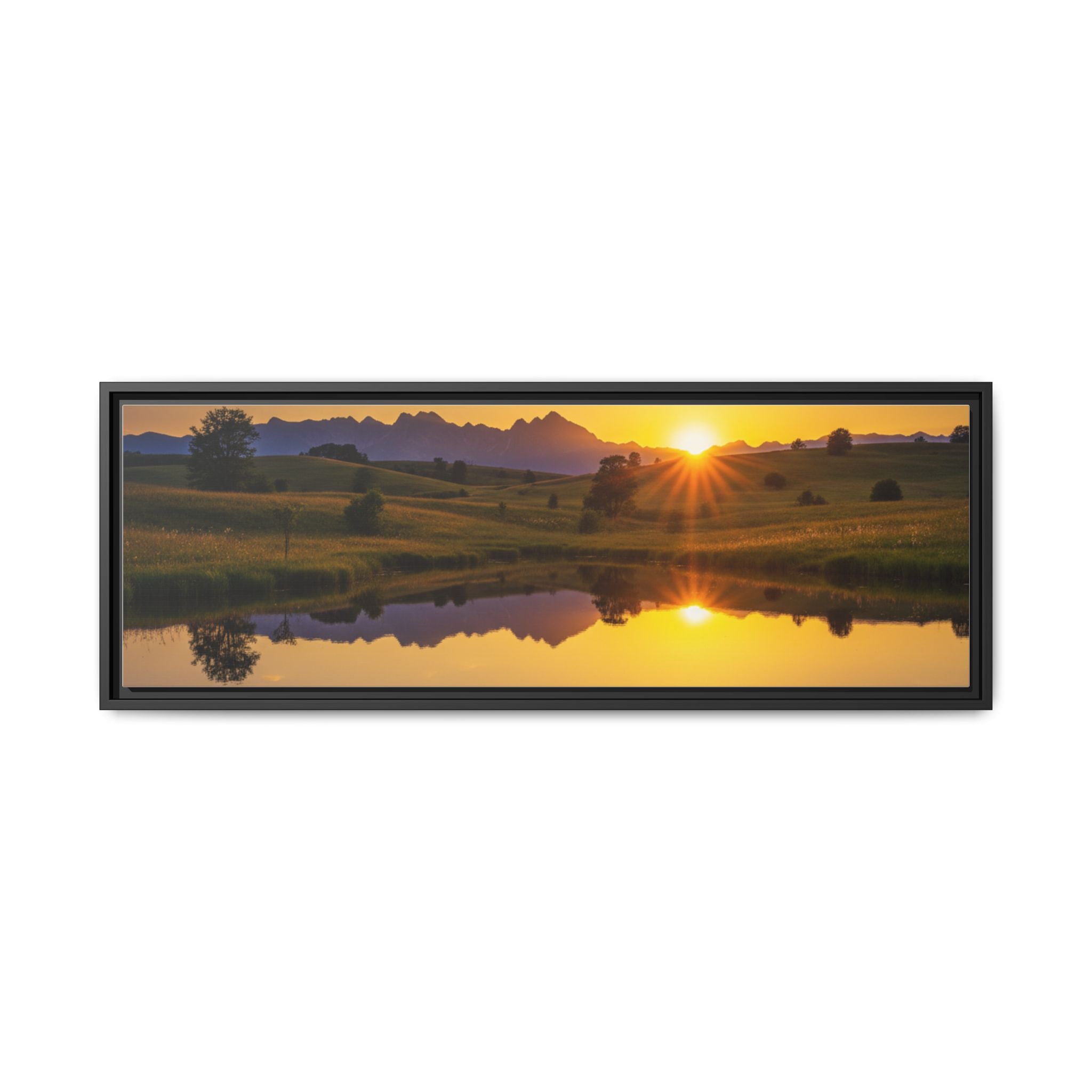 Framed Matte Canvas Sunset Landscape — Serene Lake Reflection Wall Art