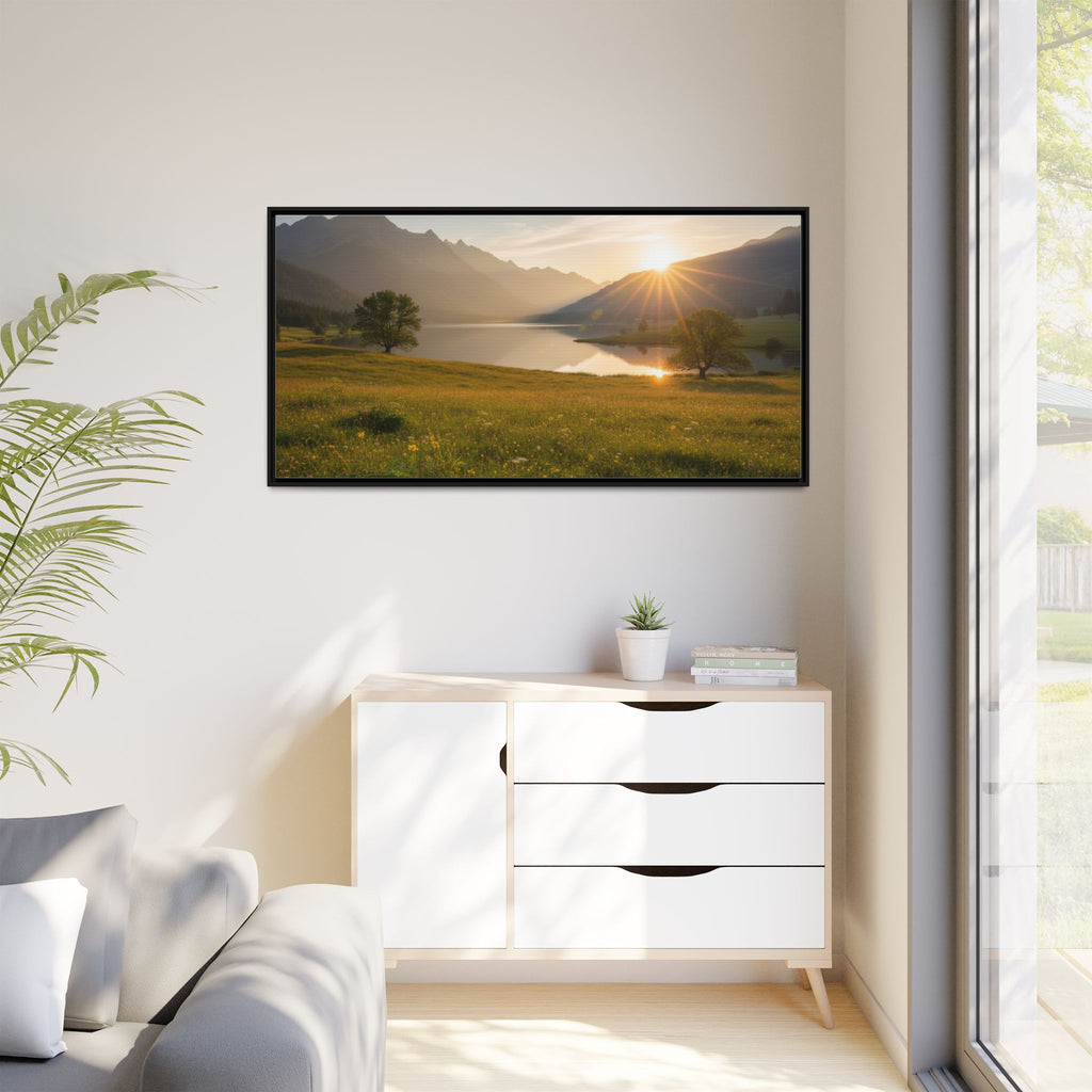 Sunrise Mountain Lake Matte Canvas — Framed Landscape Wall Art