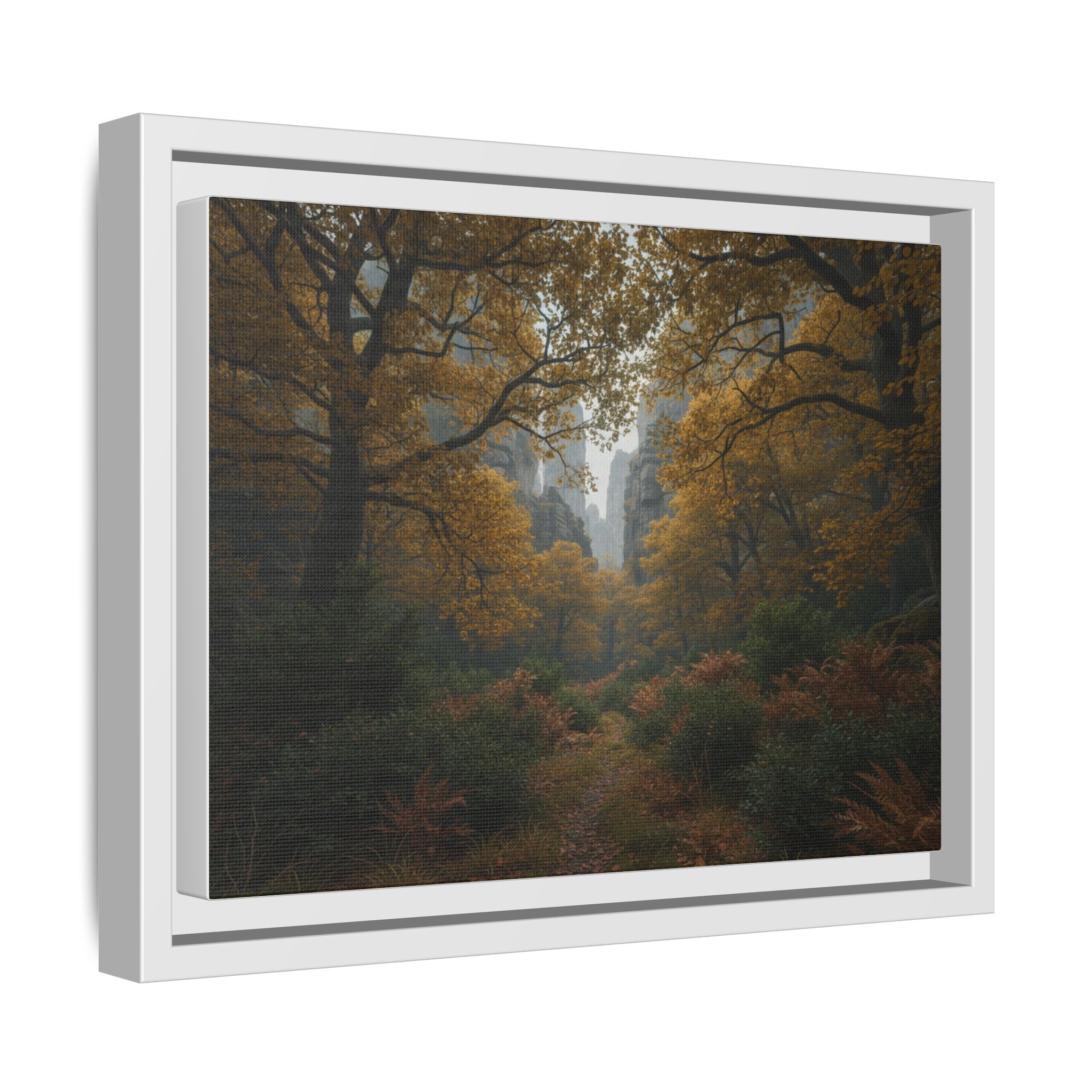 Autumn Forest Path Matte Canvas Print — Framed Wall Art