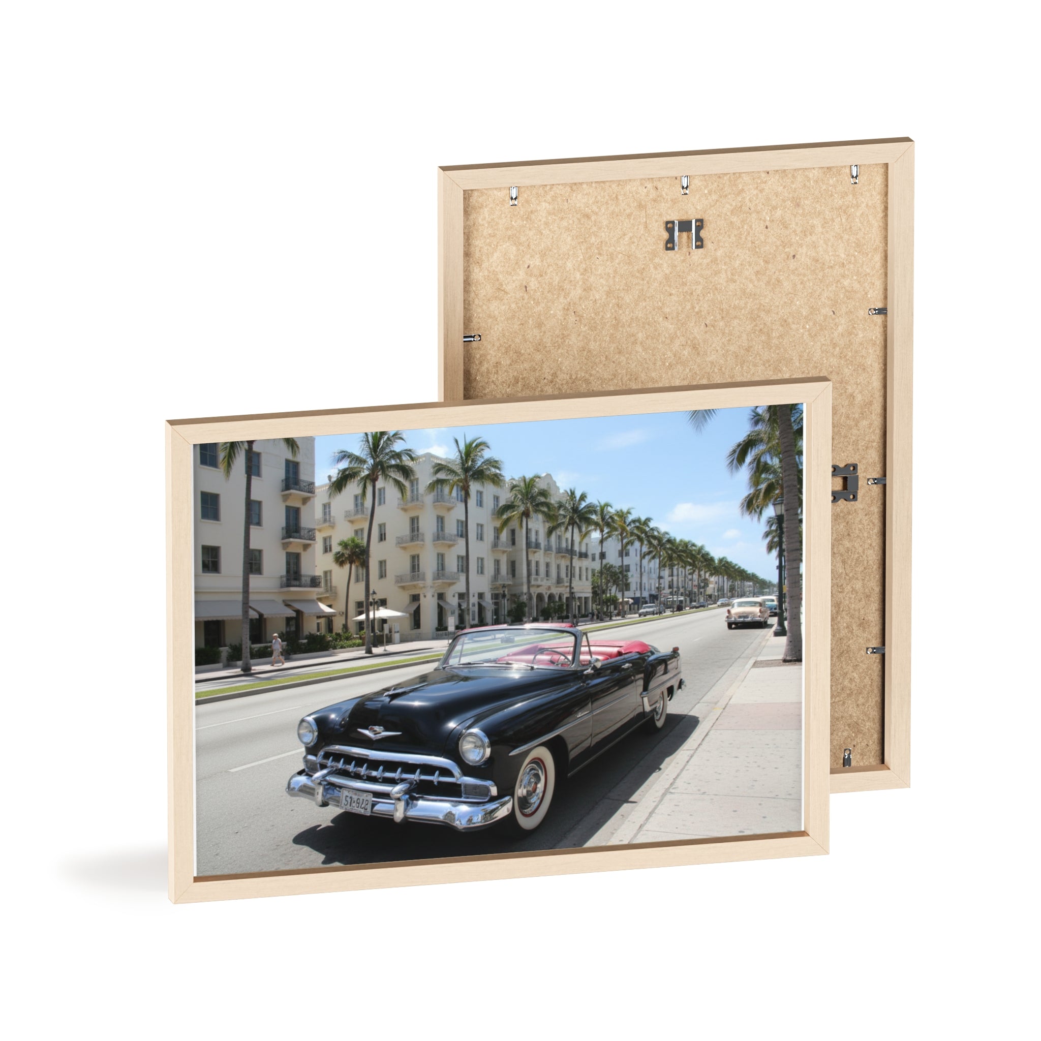 Vintage Convertible on Ocean Drive Framed Poster – Retro Classic Car Wall Art