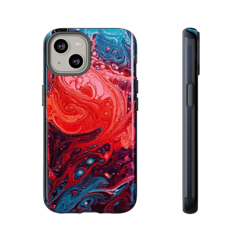 Abstract Red & Blue Swirl Tough Phone Case — Protective iPhone Cover with Fluid Art Design
