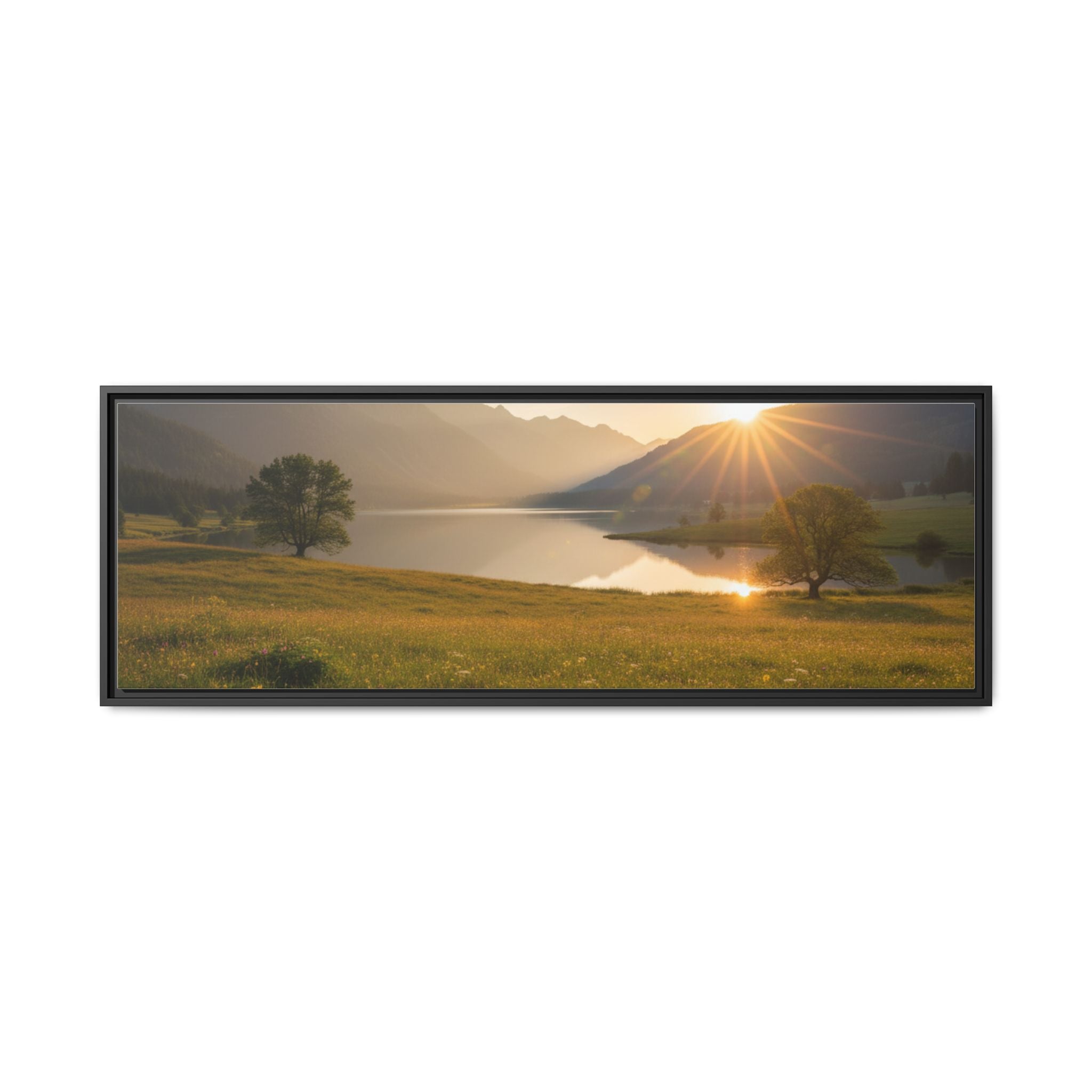Sunrise Mountain Lake Matte Canvas — Framed Landscape Wall Art