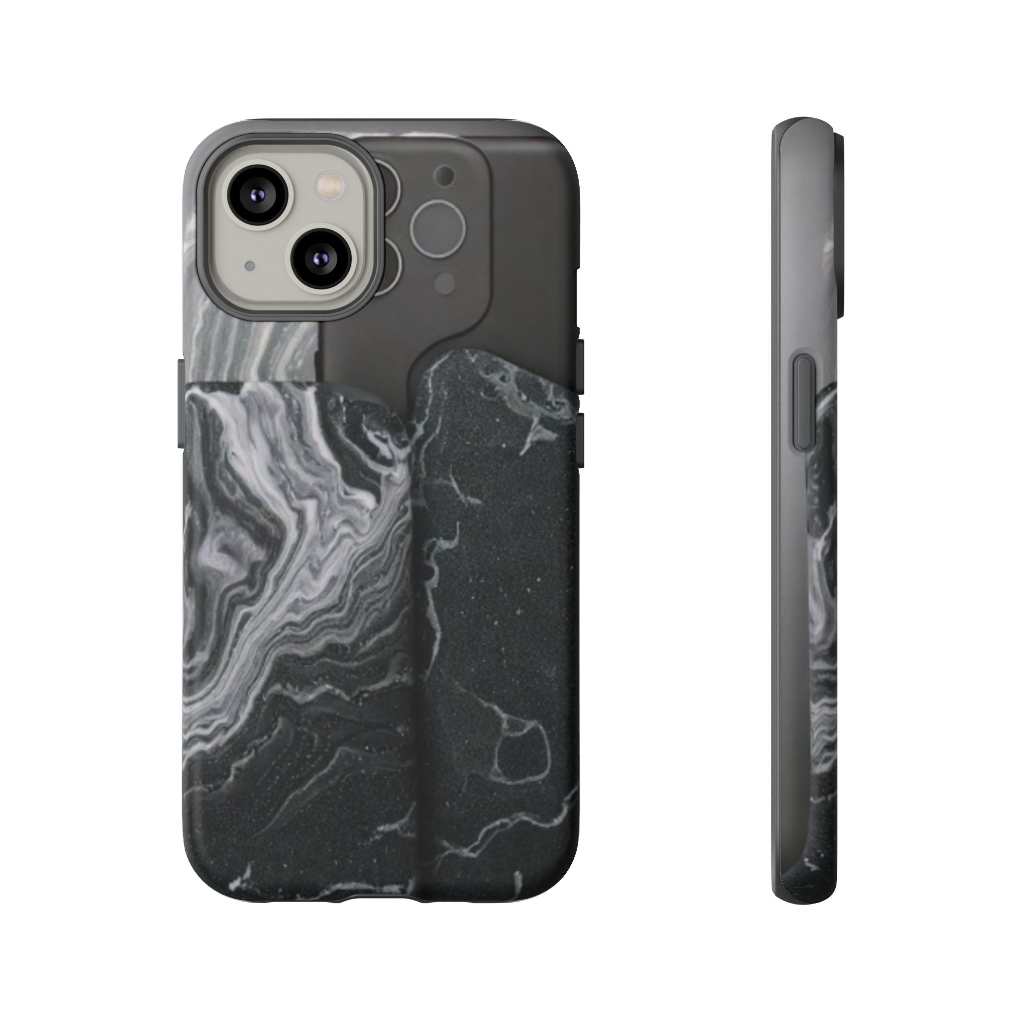 Black Marble Tough Phone Case — Protective iPhone Cover with Marble Texture