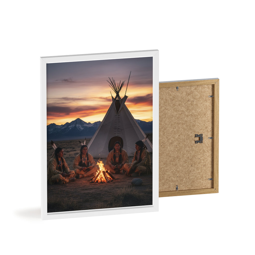 Framed Campfire Teepee Poster — Native Gathering Wall Art