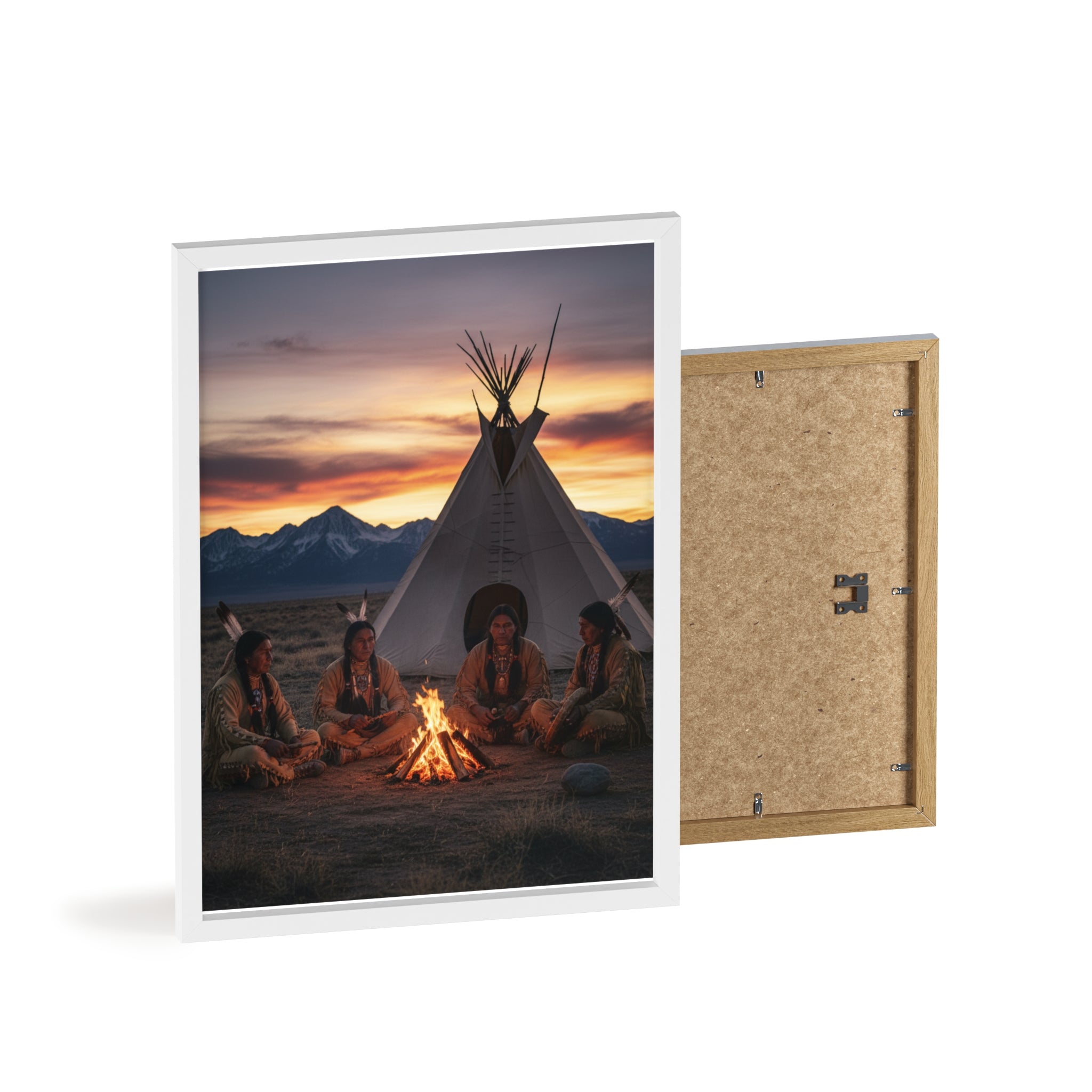 Framed Campfire Teepee Poster — Native Gathering Wall Art