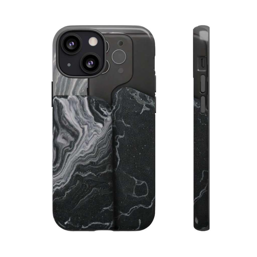 Black Marble Tough Phone Case — Protective iPhone Cover with Marble Texture