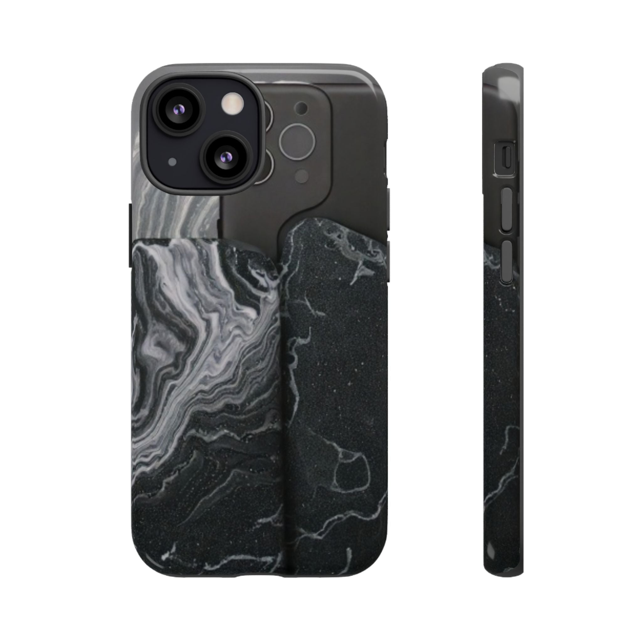 Black Marble Tough Phone Case — Protective iPhone Cover with Marble Texture