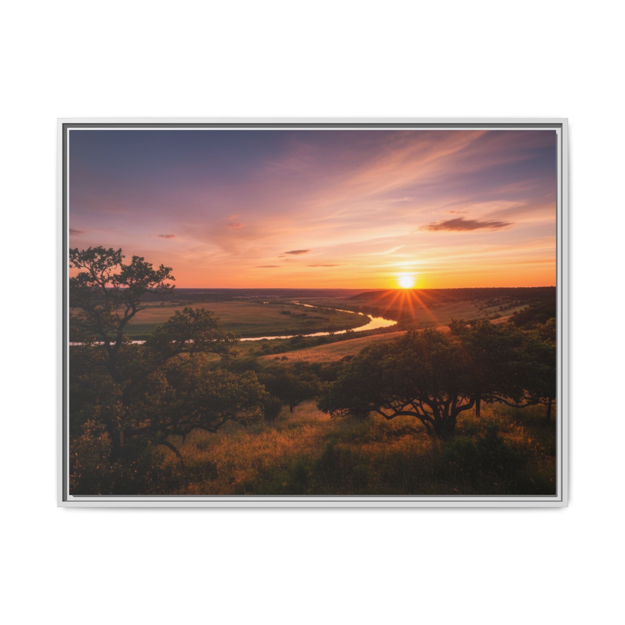 Sunset River Matte Canvas Framed Wall Art
