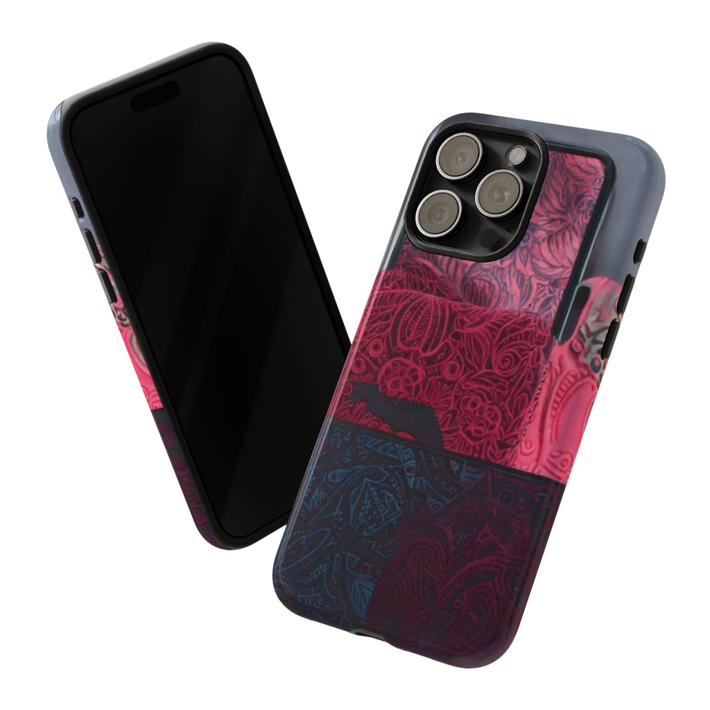 Floral Patchwork Tough Phone Case — Pink & Navy Doodle Design
