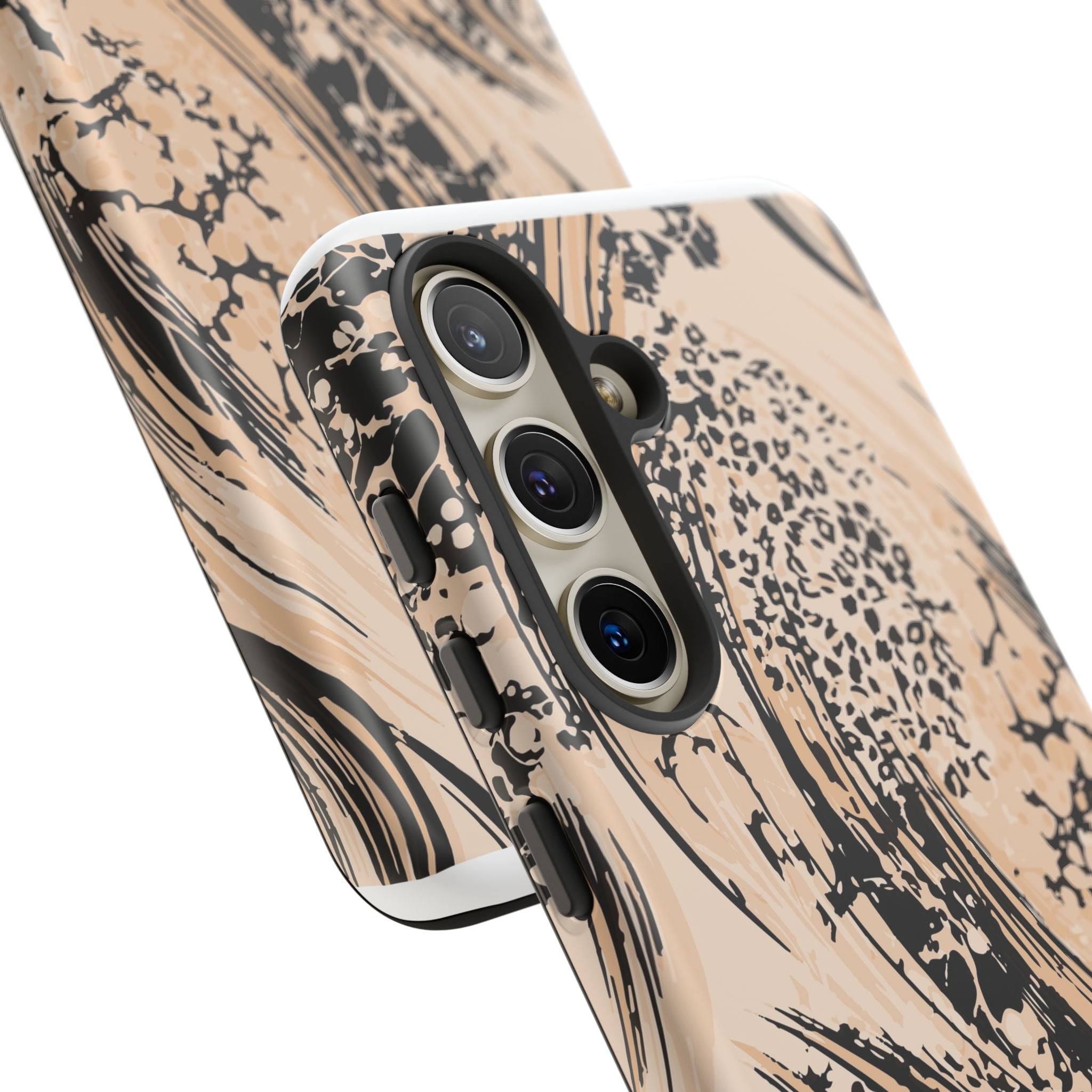 Abstract Brushstroke Phone Case — Neutral Beige & Black Artistic Protective Cover