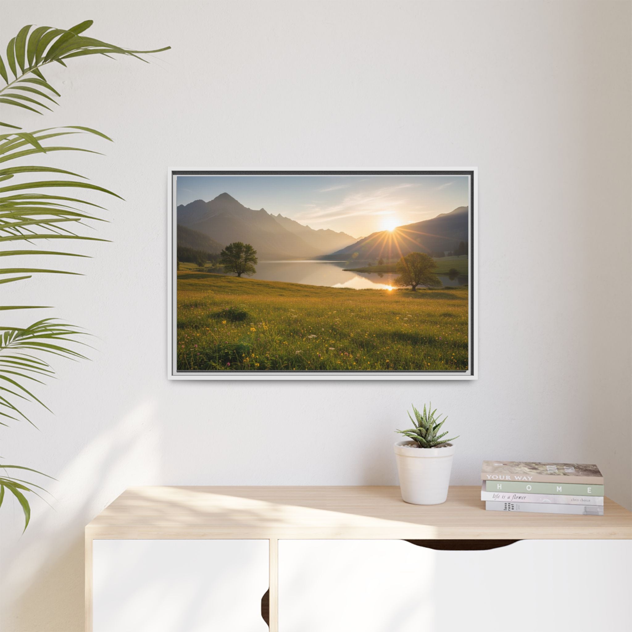 Sunrise Mountain Lake Matte Canvas — Framed Landscape Wall Art