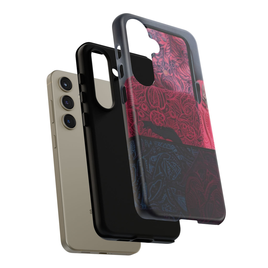 Floral Patchwork Tough Phone Case — Pink & Navy Doodle Design