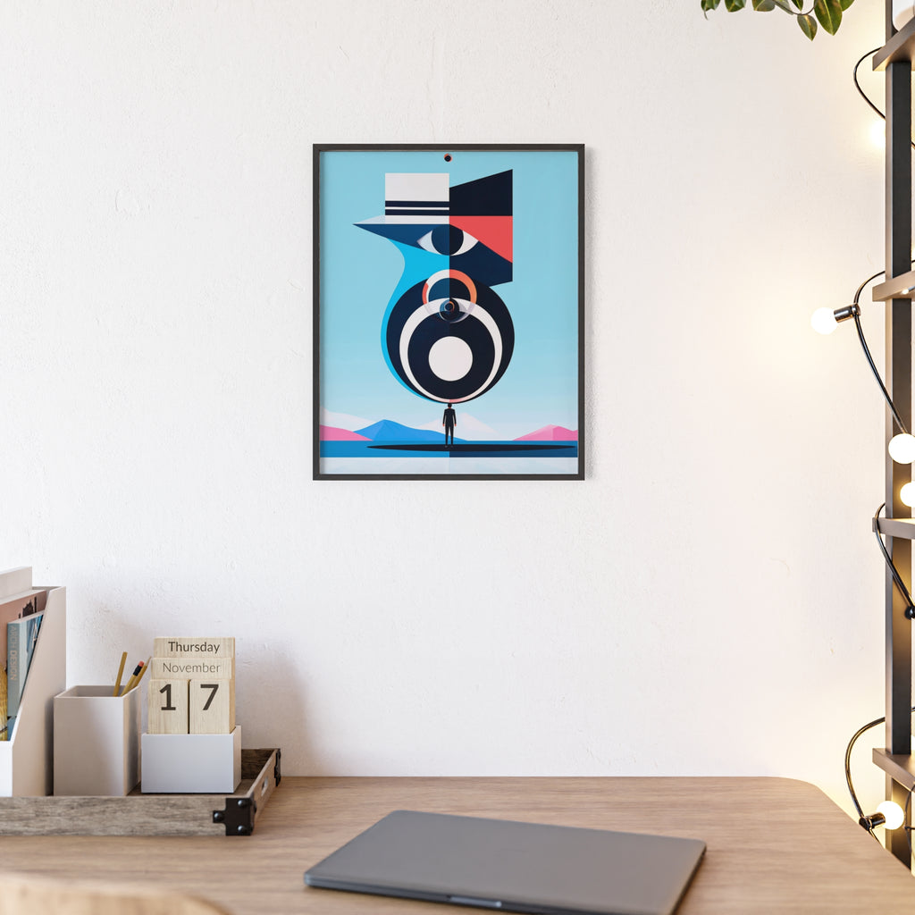 Abstract Geometric Bird Poster with Wooden Frame — Modern Minimalist Wall Art