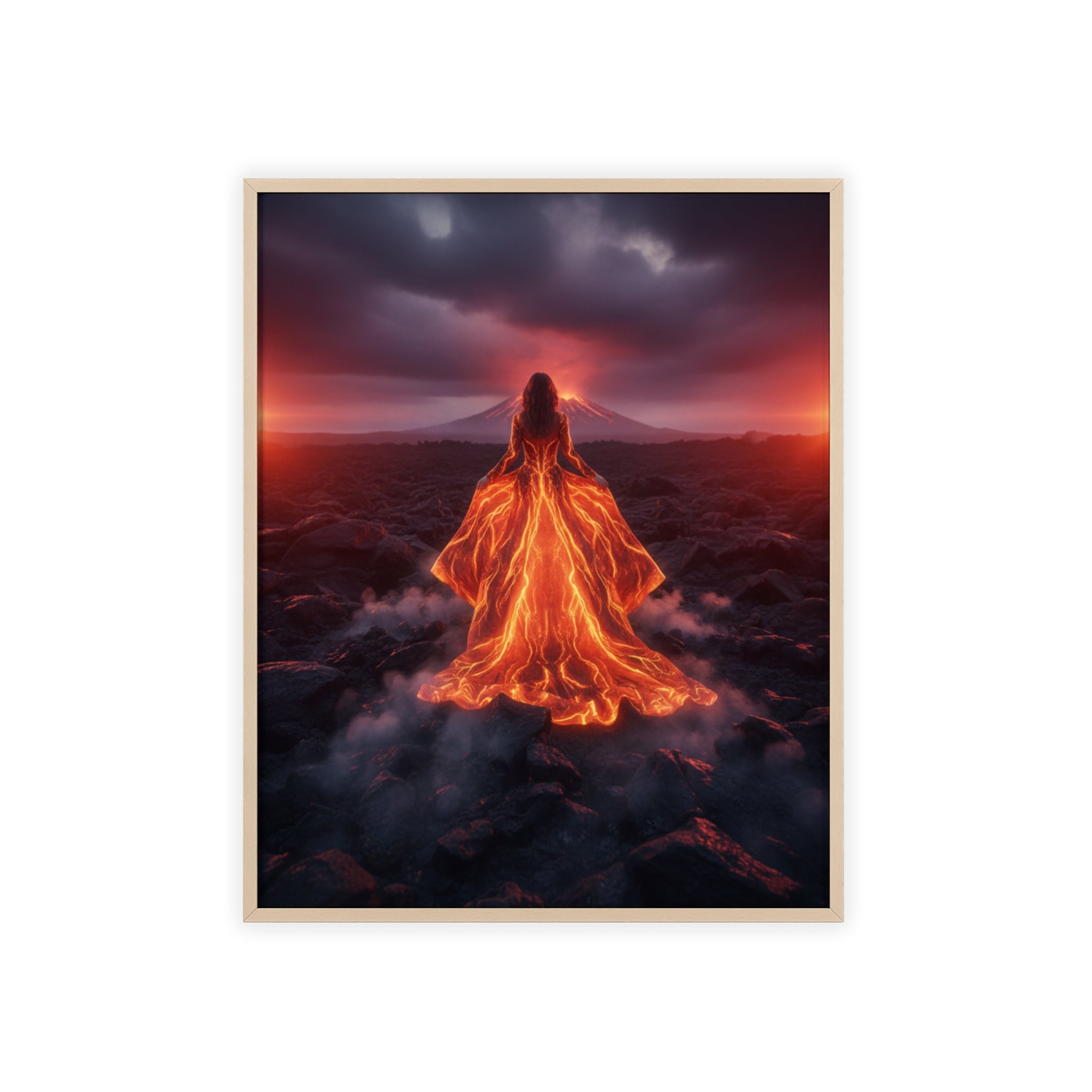 Fiery Goddess Lava Art Poster with Wooden Frame
