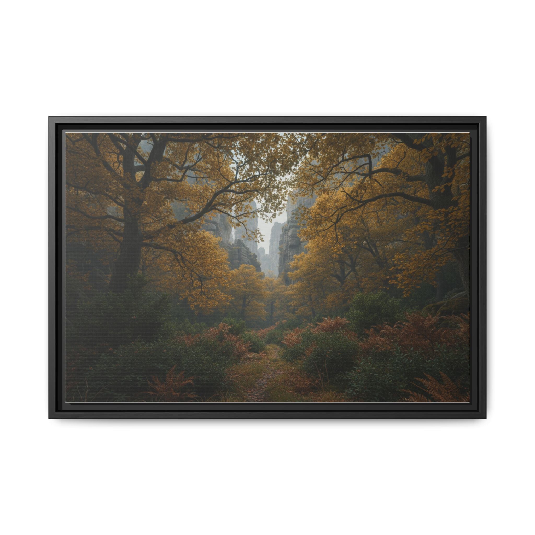 Autumn Forest Path Matte Canvas Print — Framed Wall Art
