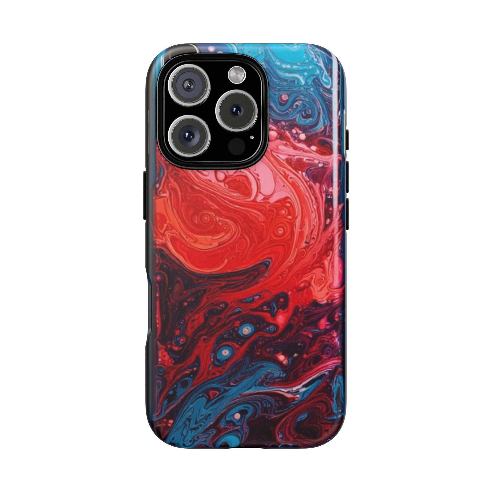 Abstract Red & Blue Swirl Tough Phone Case — Protective iPhone Cover with Fluid Art Design