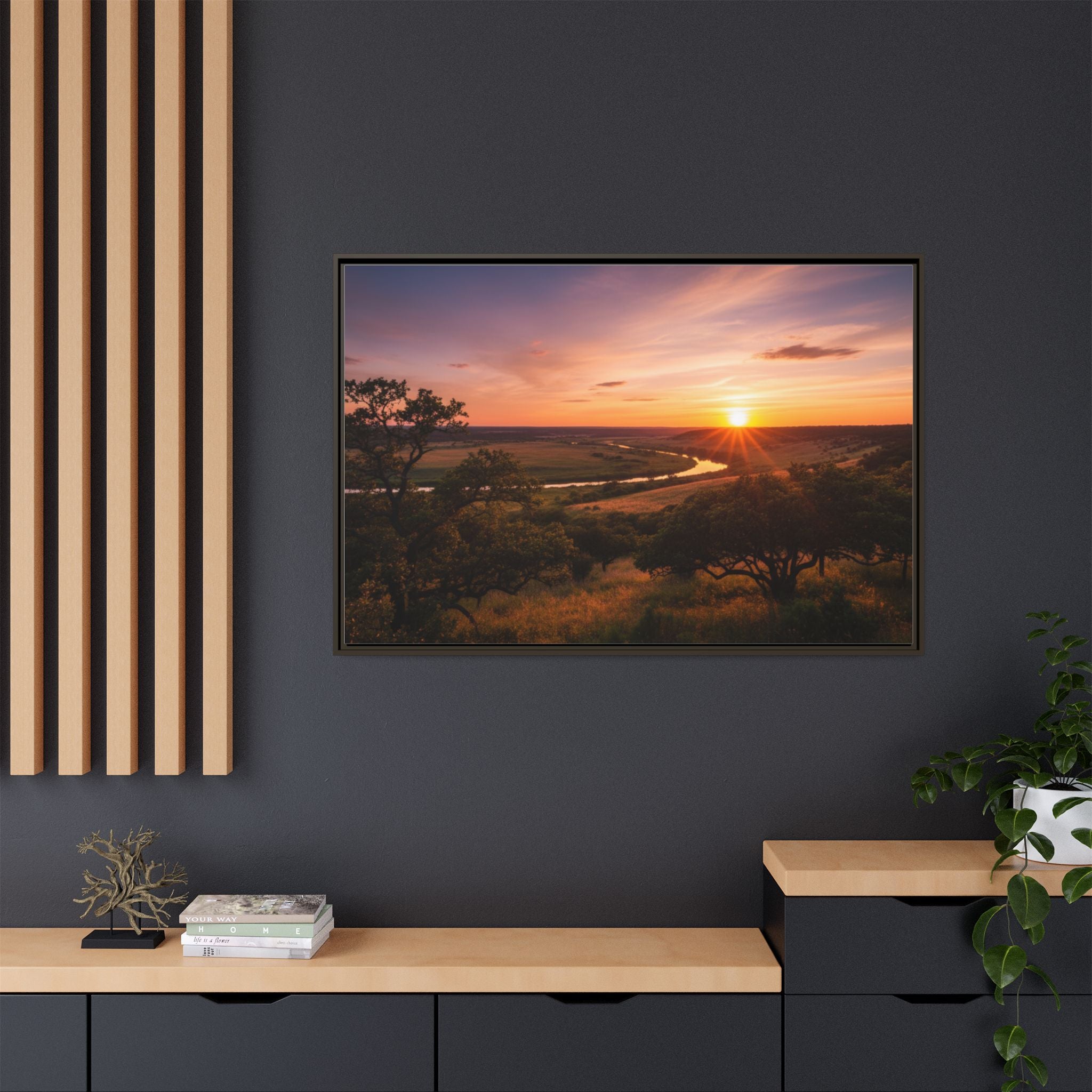 Sunset River Matte Canvas Framed Wall Art