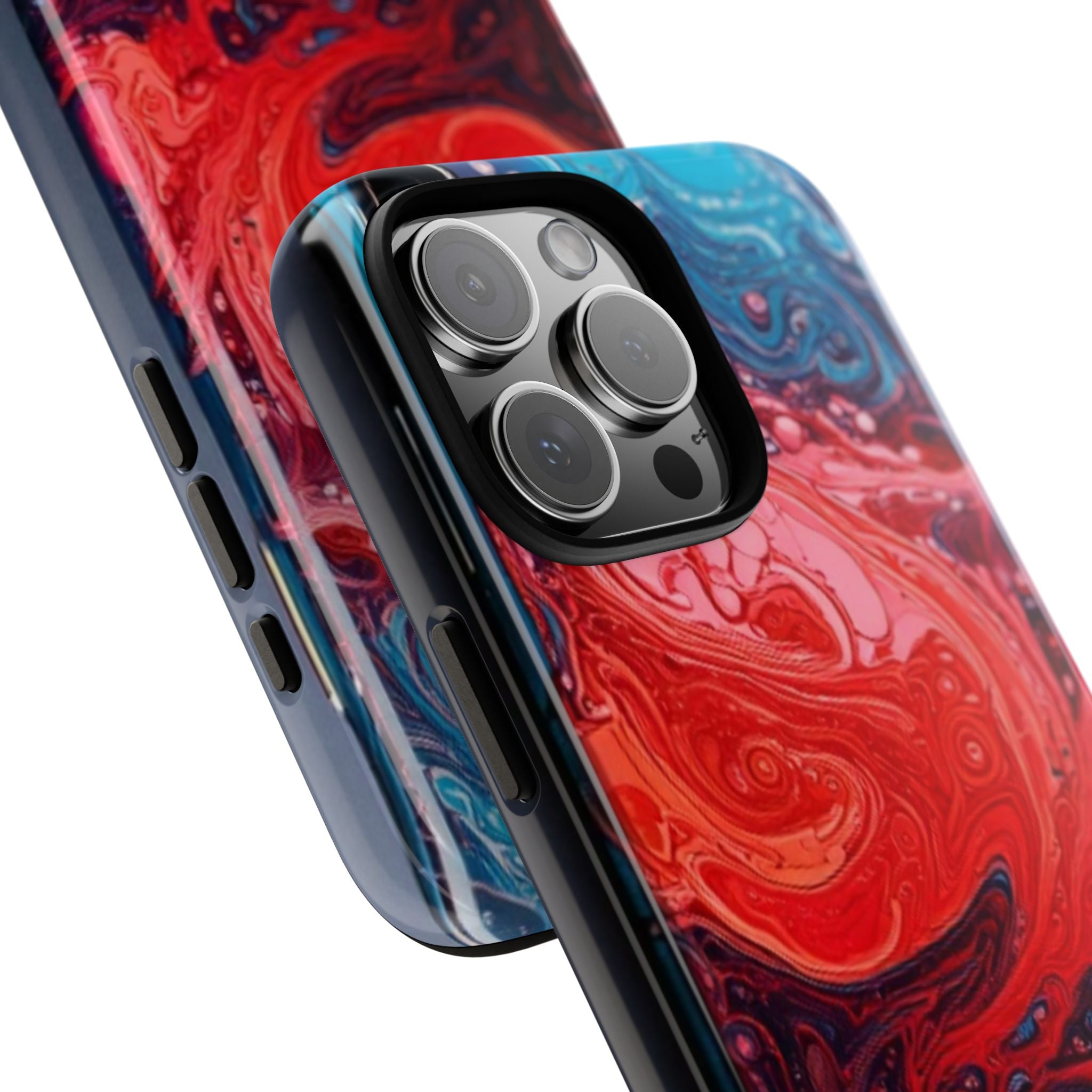 Abstract Red & Blue Swirl Tough Phone Case — Protective iPhone Cover with Fluid Art Design