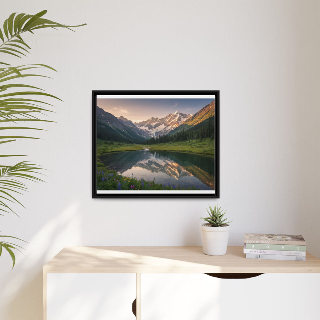 Matte Framed Canvas - Mountain Lake Landscape Wall Art