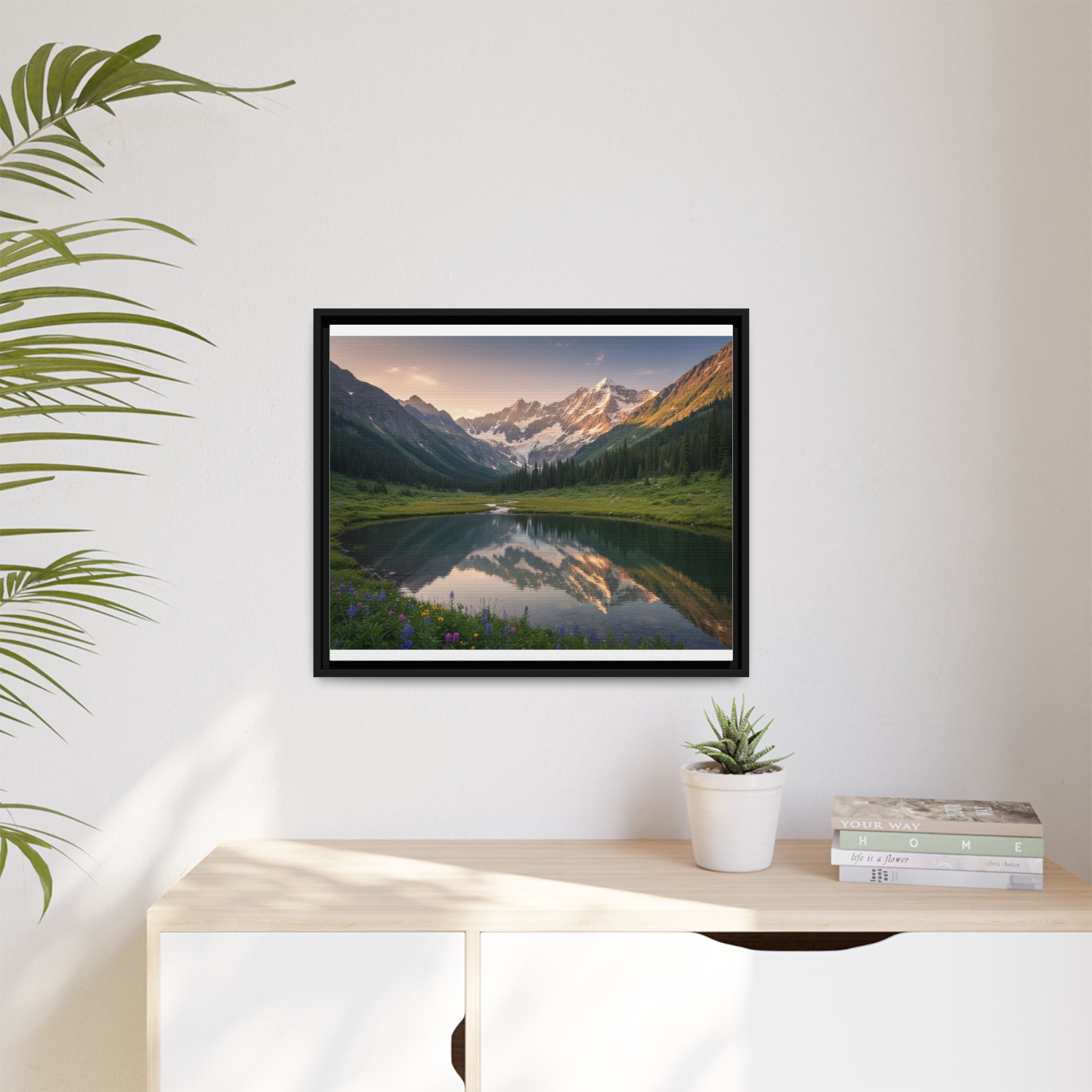 Matte Framed Canvas - Mountain Lake Landscape Wall Art