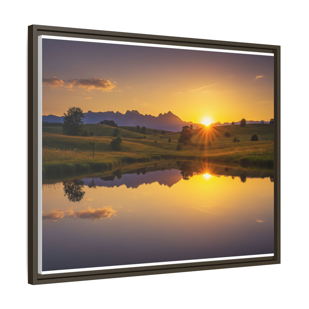Framed Matte Canvas Sunset Landscape — Serene Lake Reflection Wall Art