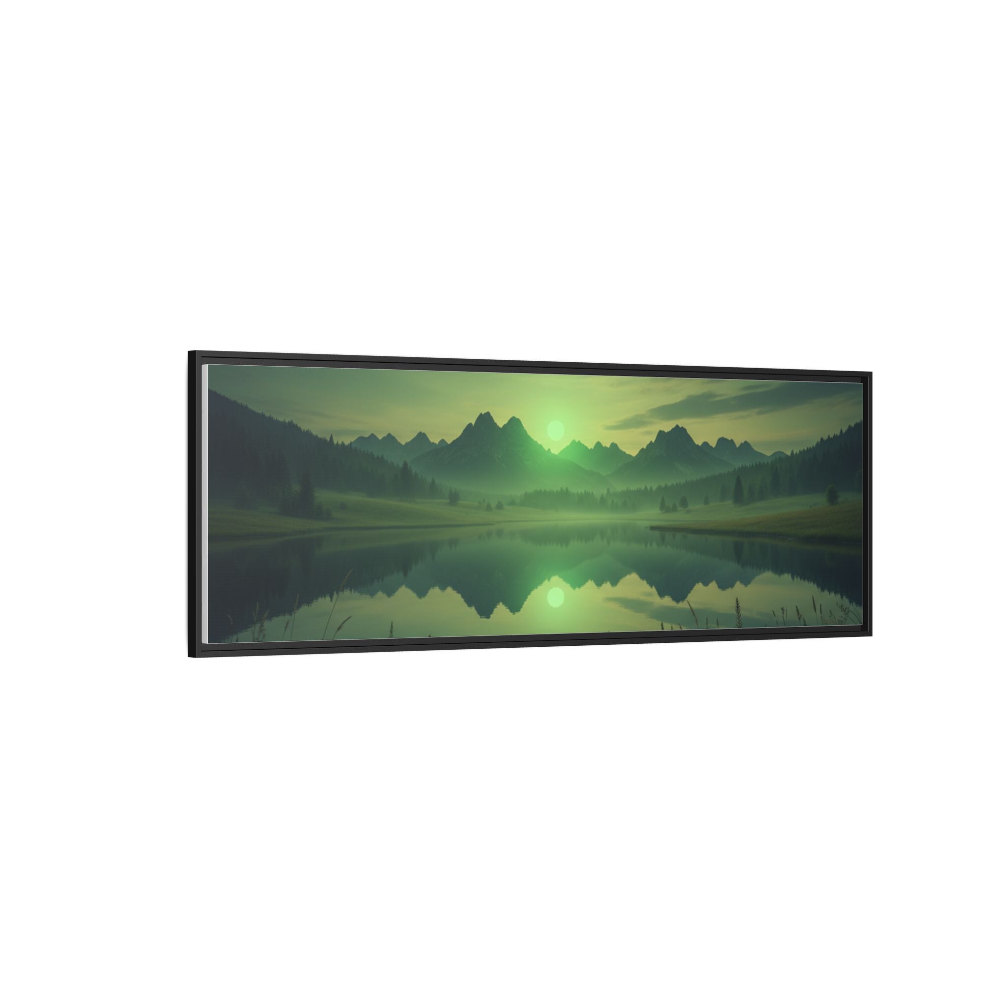 Framed Matte Canvas Print — Serene Green Mountain Lake Landscape