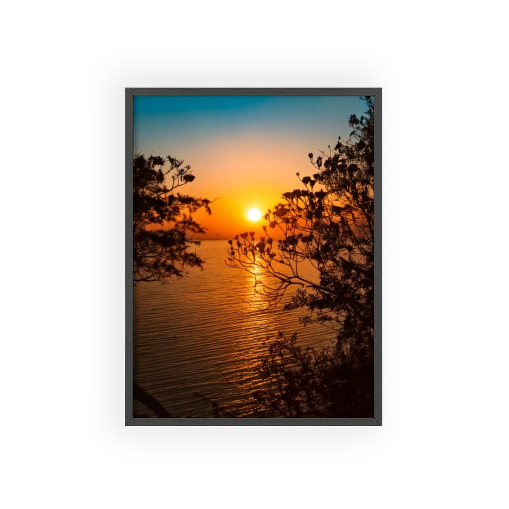 Sunset Coastal Poster with Wooden Frame — Framed Beach Wall Art