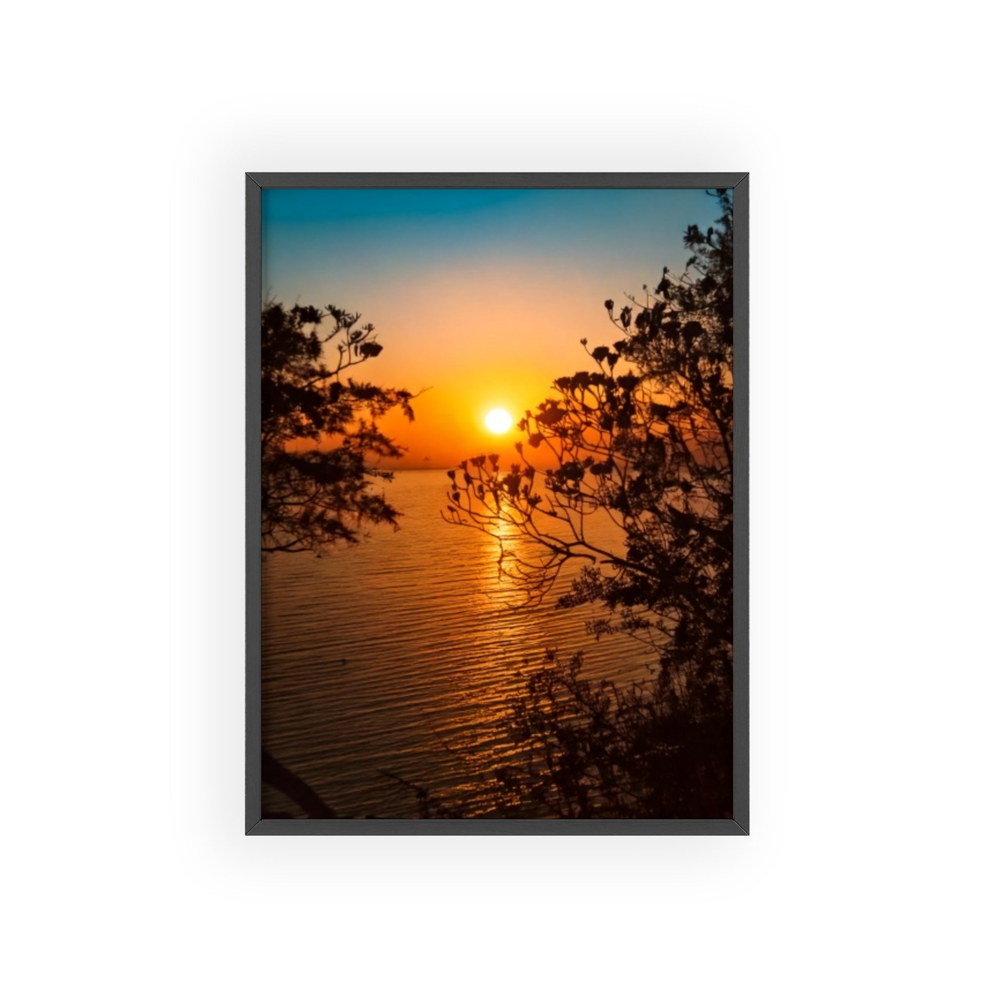 Sunset Coastal Poster with Wooden Frame — Framed Beach Wall Art