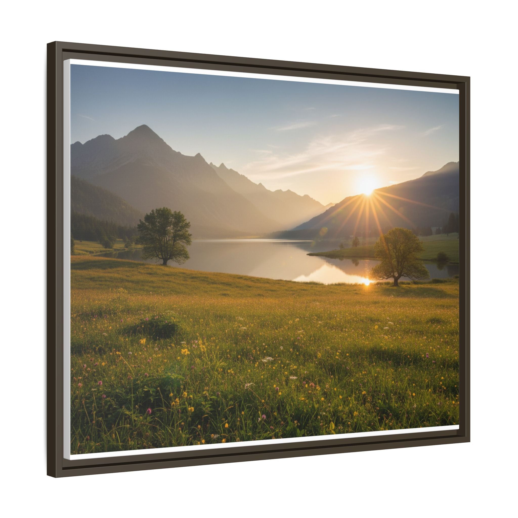 Sunrise Mountain Lake Matte Canvas — Framed Landscape Wall Art