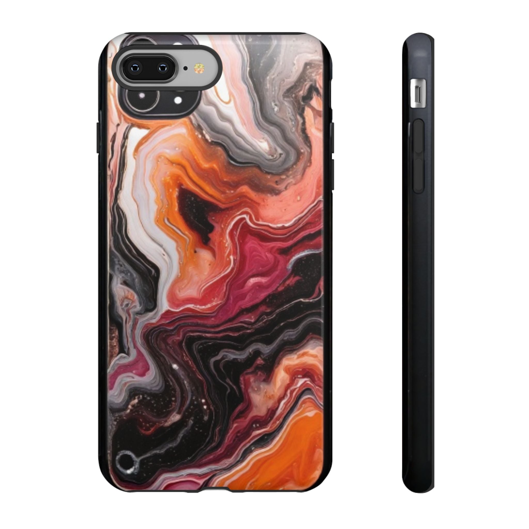 Marble Swirl Tough Phone Case — Orange Red Abstract Protective Cover