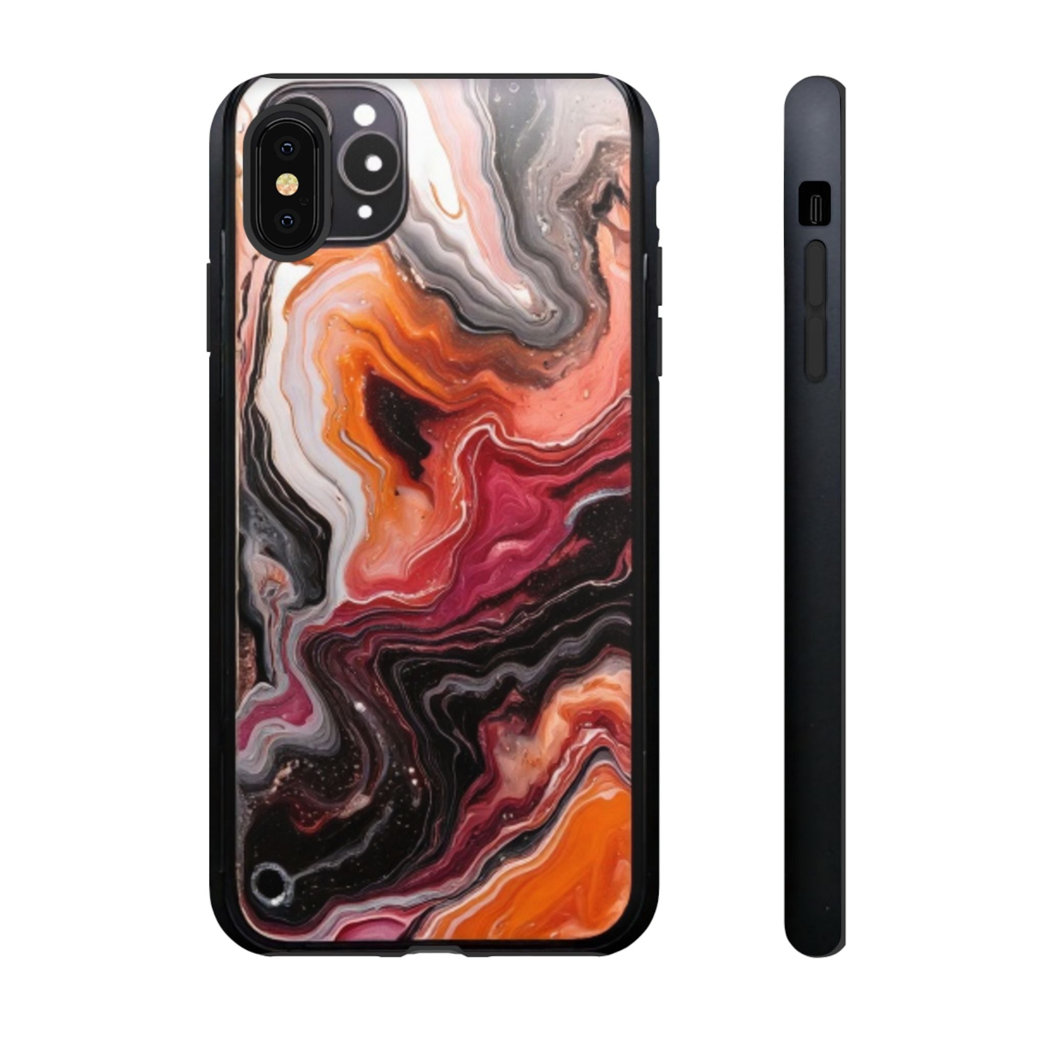 Marble Swirl Tough Phone Case — Orange Red Abstract Protective Cover