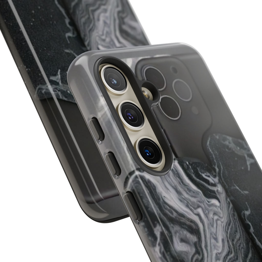 Black Marble Tough Phone Case — Protective iPhone Cover with Marble Texture